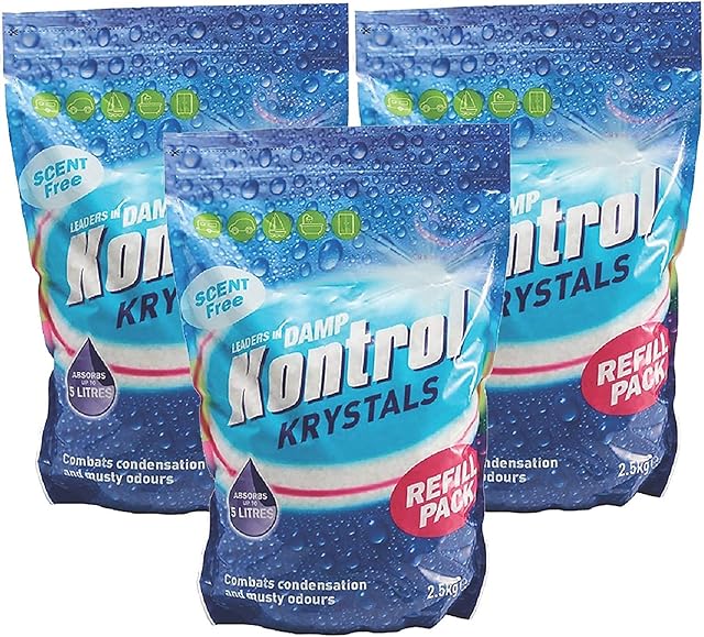 3X3 x Kontrol Refill Damp Moisture Trap Absorber Crystals 2.5kg Total 7.5kg