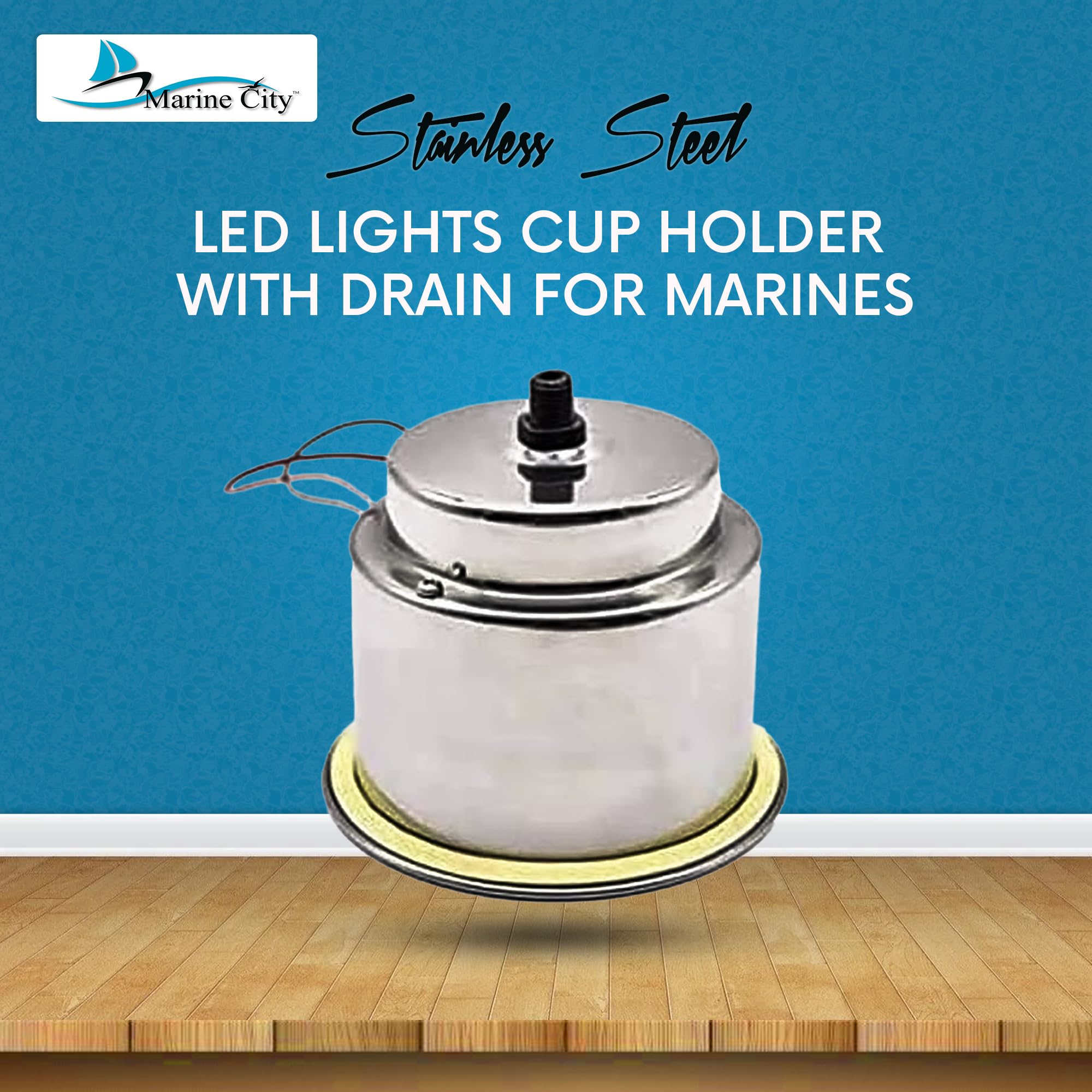Marine City Stainless Steel Cup Holder With Red LED Light & Drain - 12V, 4 Pack For Boats & RVs - View #11