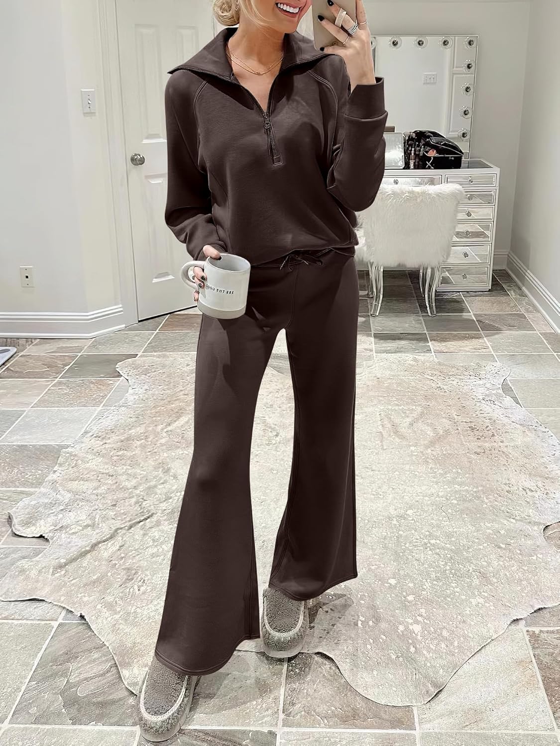 ANRABESS Women 2 Piece Outfits 2025 Fall Fashion Airport Wide Leg Pants Lounge Set Leisure Travel Vacation Clothes Sweatsuits - Image 9
