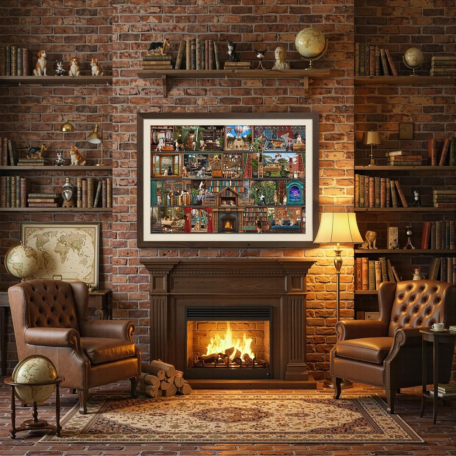 The Grand Canine House 1000 Piece Jigsaw Puzzle for Adults, Dog House Scene with Many Breeds and Room Details, Color Coded Back, 26.65 x 19.25 in