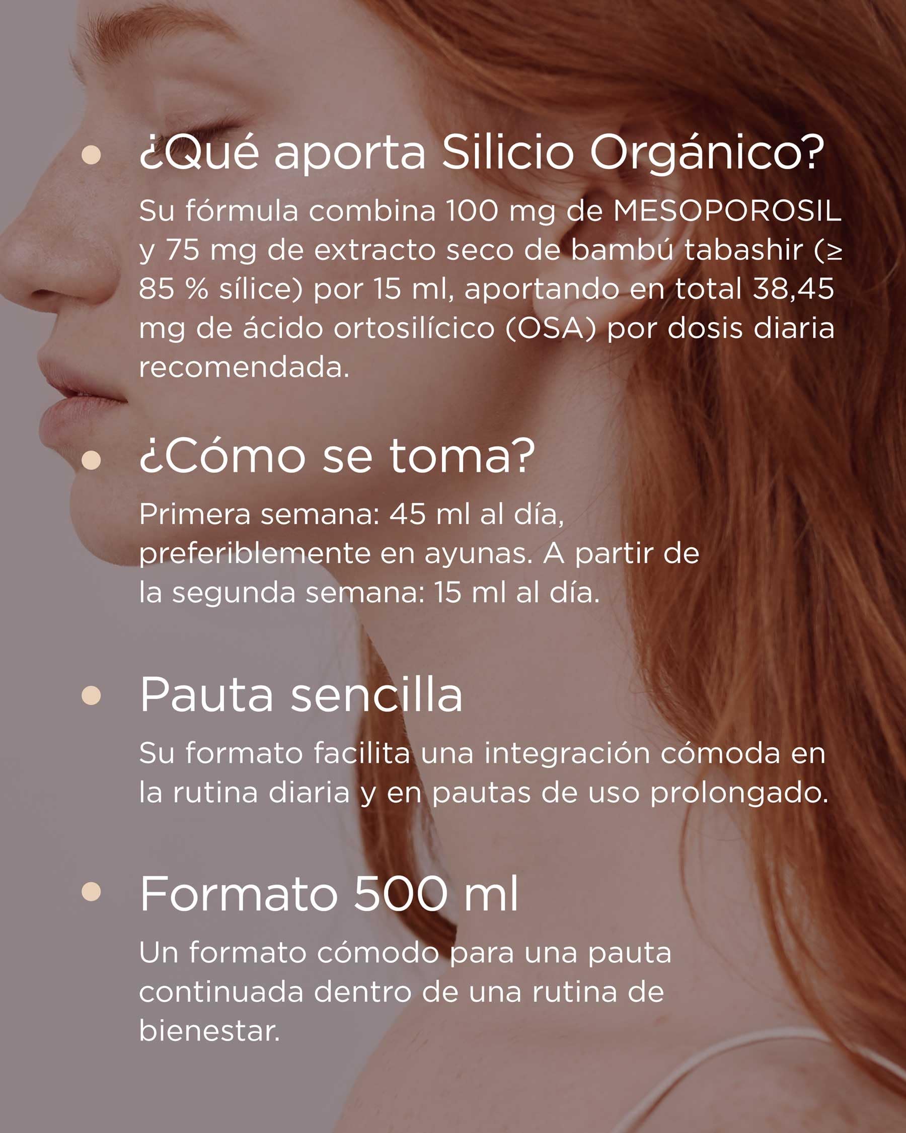 Silicio Orgánico | Apoyo a huesos, articulaciones, piel y cabello | Con MESOPOROSIL® (ácido ortosilícico) y bambú rico en sílice | 500 ml