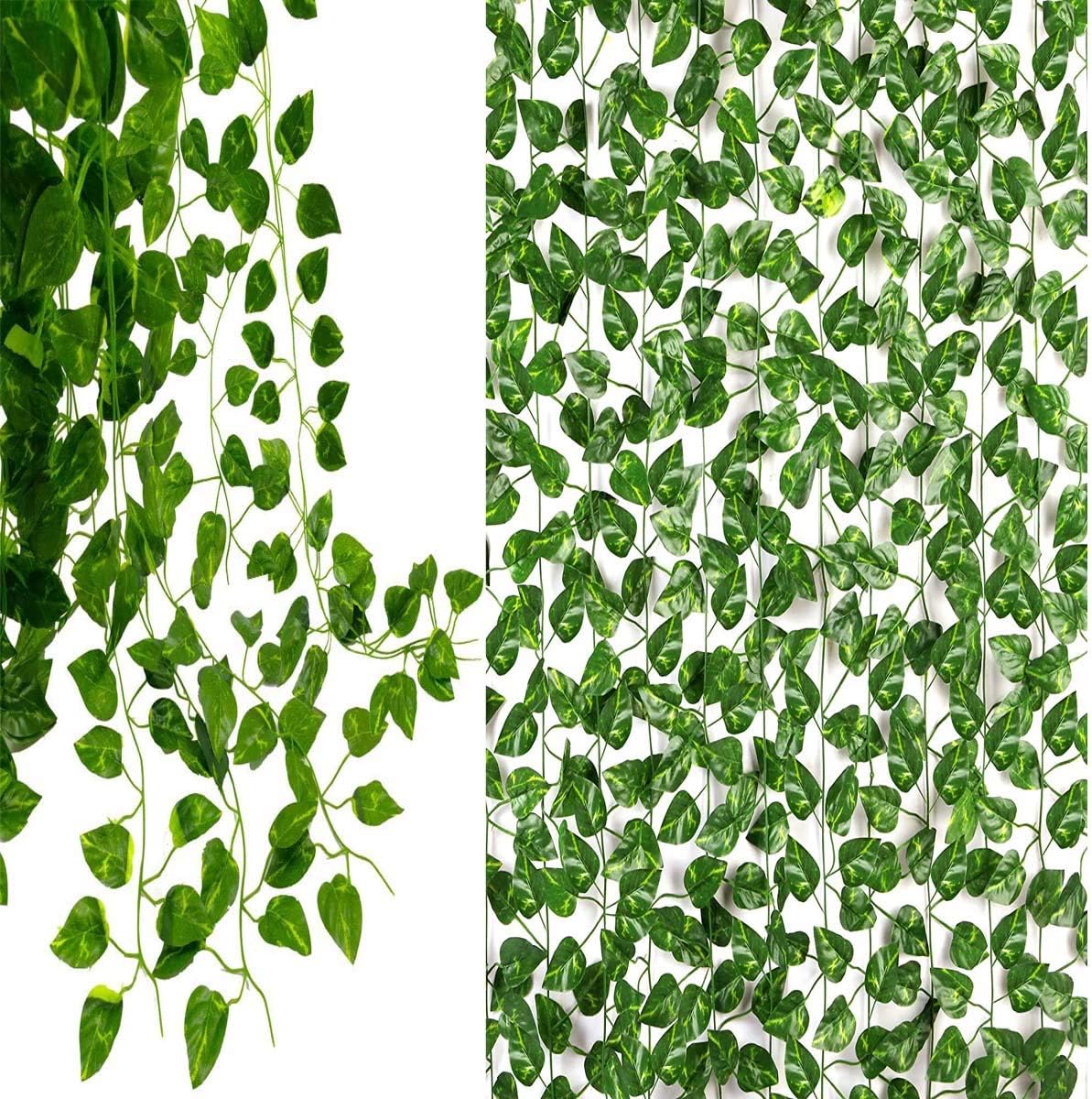 xutong 12 Strands (83 Feet) Artificial Ivy Garland Foliage Green Leaves Fake Hanging Vine Plant for Wedding Party Garden Wall Decoration