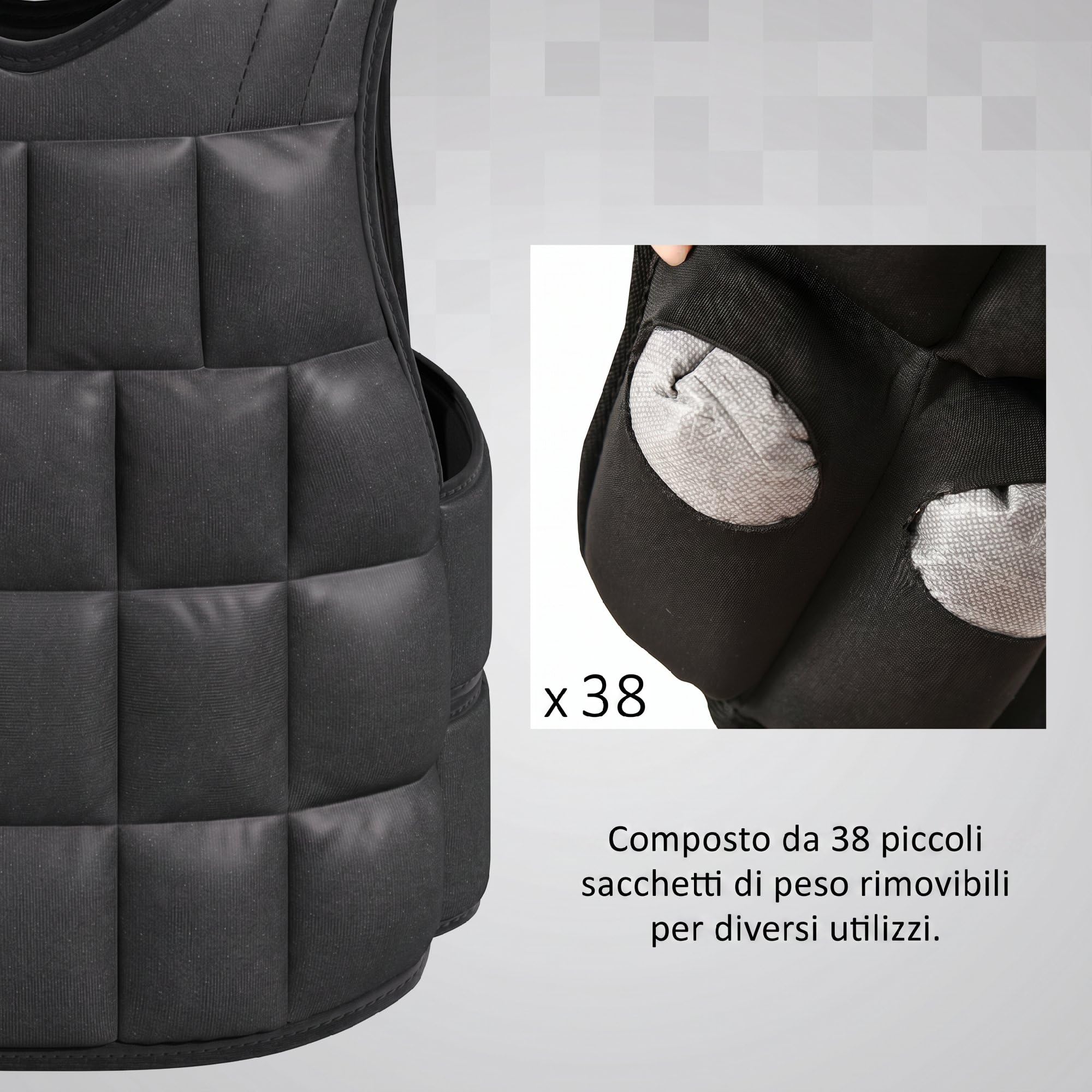 HOMCOM Giubbotto Zavorrato da 10 kg Unisex con Chiusure a Strappo 60x50 cm
