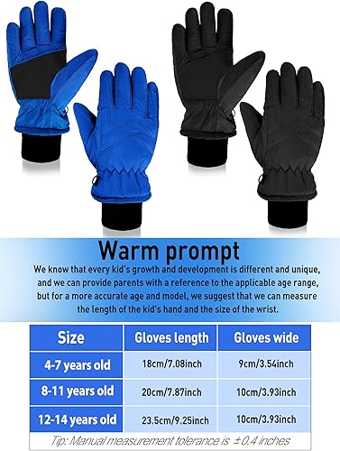Miniatura 3 de SATINIOR 2 pares de guantes impermeables para niños, guantes de nieve cálidos para invierno, guantes de esquí para niños y niñas, resistentes al
