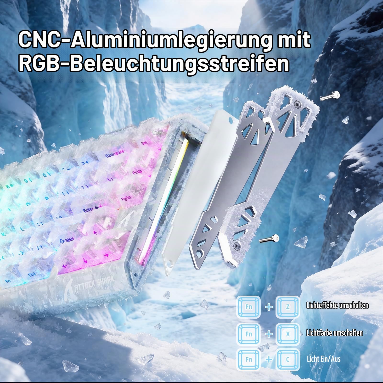 ATTACK SHARK R68 HE 8000Hz Rapid Trigger Tastatur, 0,005mm RT Genauigkeit, kabelgebundene Gaming-Tastatur, Carbonfaser-Oberfläche & Tasten, CNC-Aluminium-Seiten, RGB, C01 Coiled Kabel, Ice Ninja