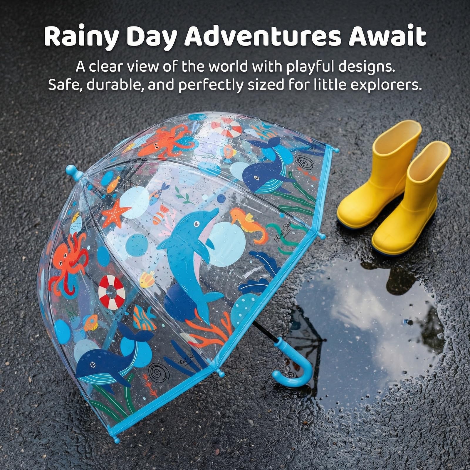 Regenschirm Kinderschirm Stockschirm Windsicher Robustheit Regen Regenschirm Transparent mit Druck Kinderregenschirm Durchsichtig Junge Mädchen Kuppel-Blasenschirm Durchmesser 70cm