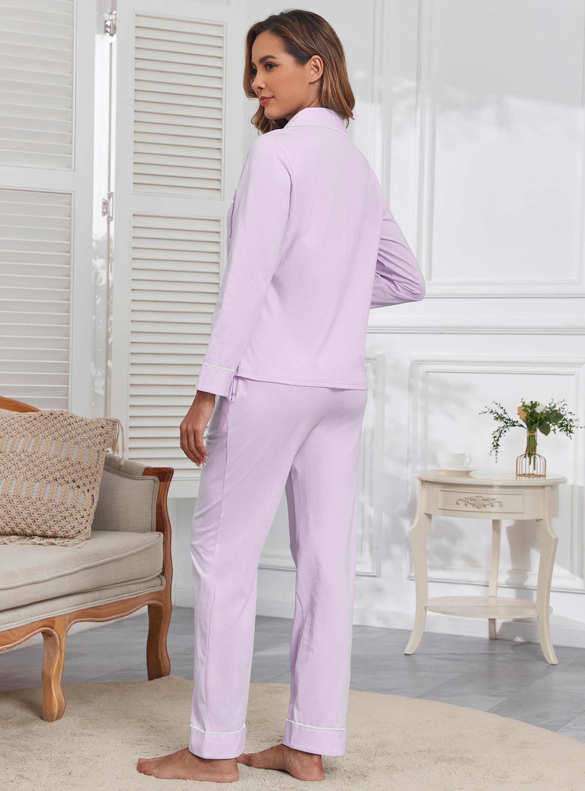Veseacky Conjunto de pijama de manga larga para mujer, 100 % algodón, ropa de salón de dos piezas (S-XXL)