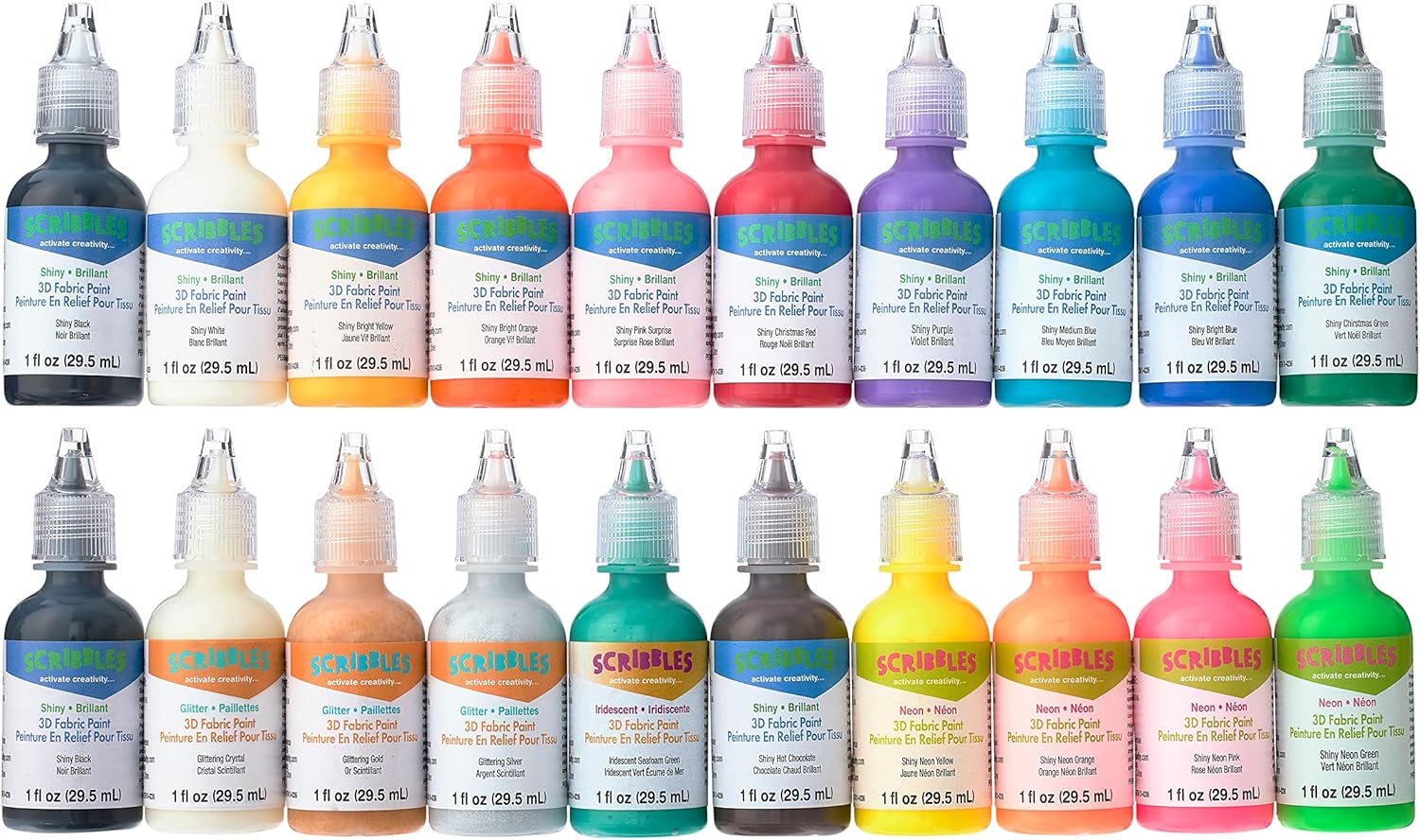 Scribbles 6 Packs: 20 ct. (120 total) Shiny Rainbow 3D Fabric Paint