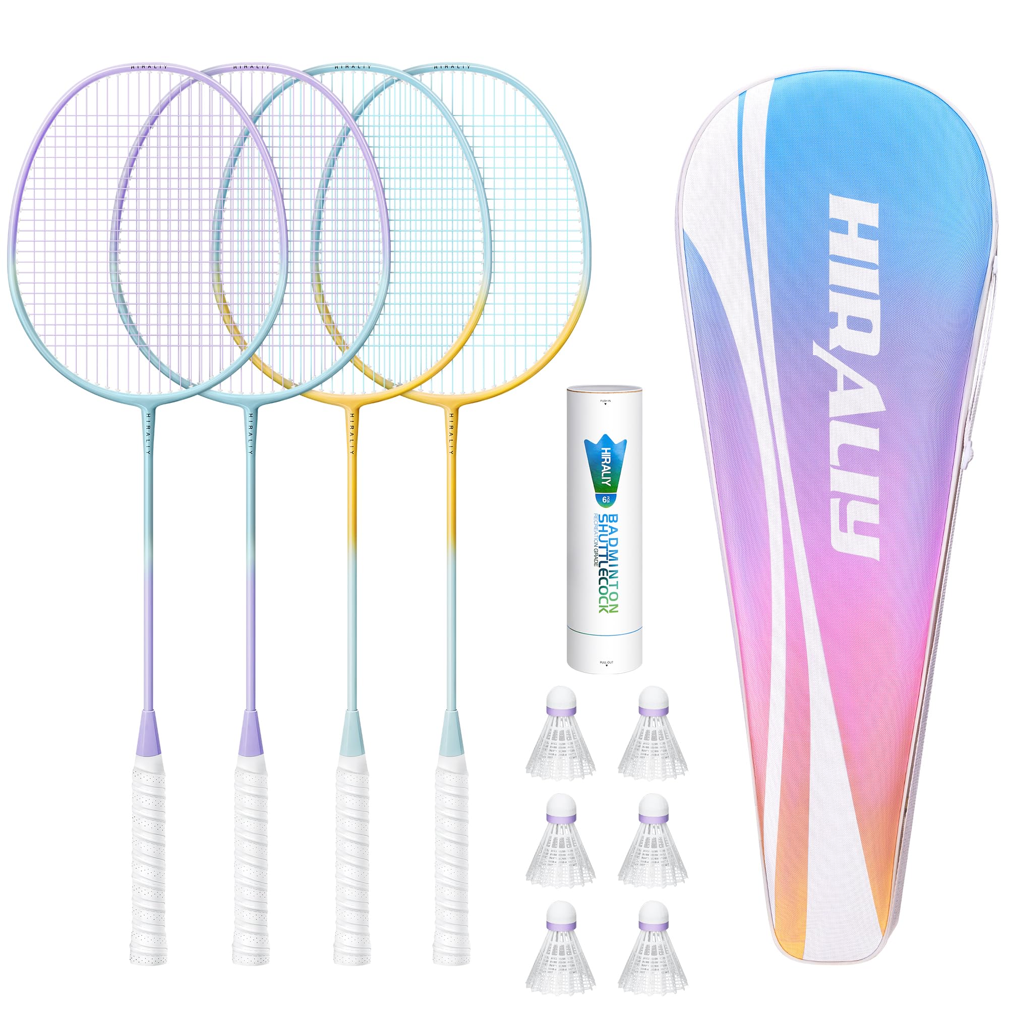 HIRALIY Badminton Rackets Set for Backyards, Lightweight Badminton Set of 2/4, Includ Rackets, 6 Birdies, 1 Carrying Bag, Outdoor Games for Adults Family Kids Beginners (4 Player)-image-43
