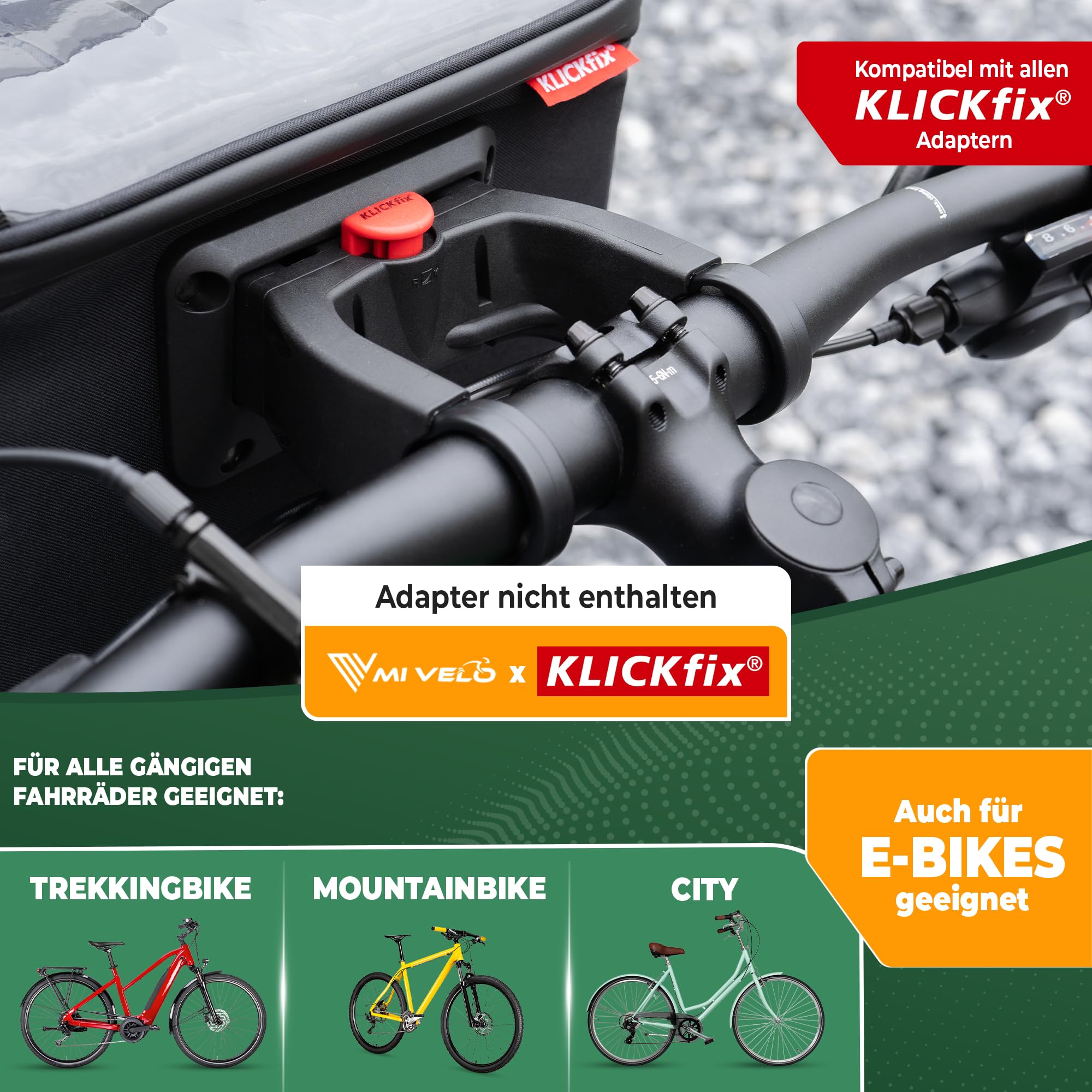 MIVELO Sacoche de guidon de vélo imperméable et spacieuse, compatible avec vélo électrique, avec compartiment pour téléphone portable (noir)