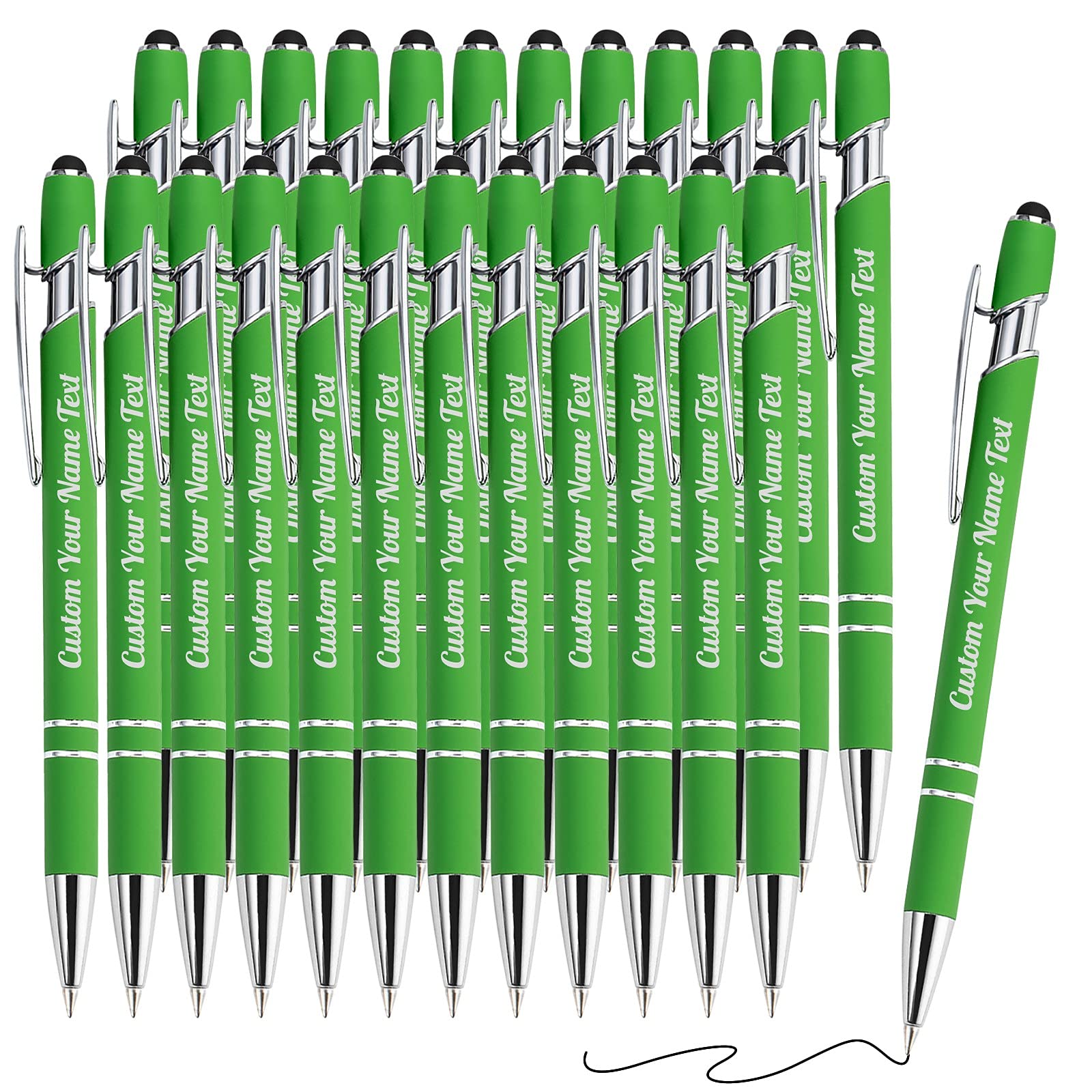 24PCS Personalised Pens Bulk with Name Free Engraving,Custom Ballpoint Pens with Stylus,Engraved Text Message Logo,Customised Gifts for Business,Graduation,Wedding,Birthday,Christmas-Black Ink