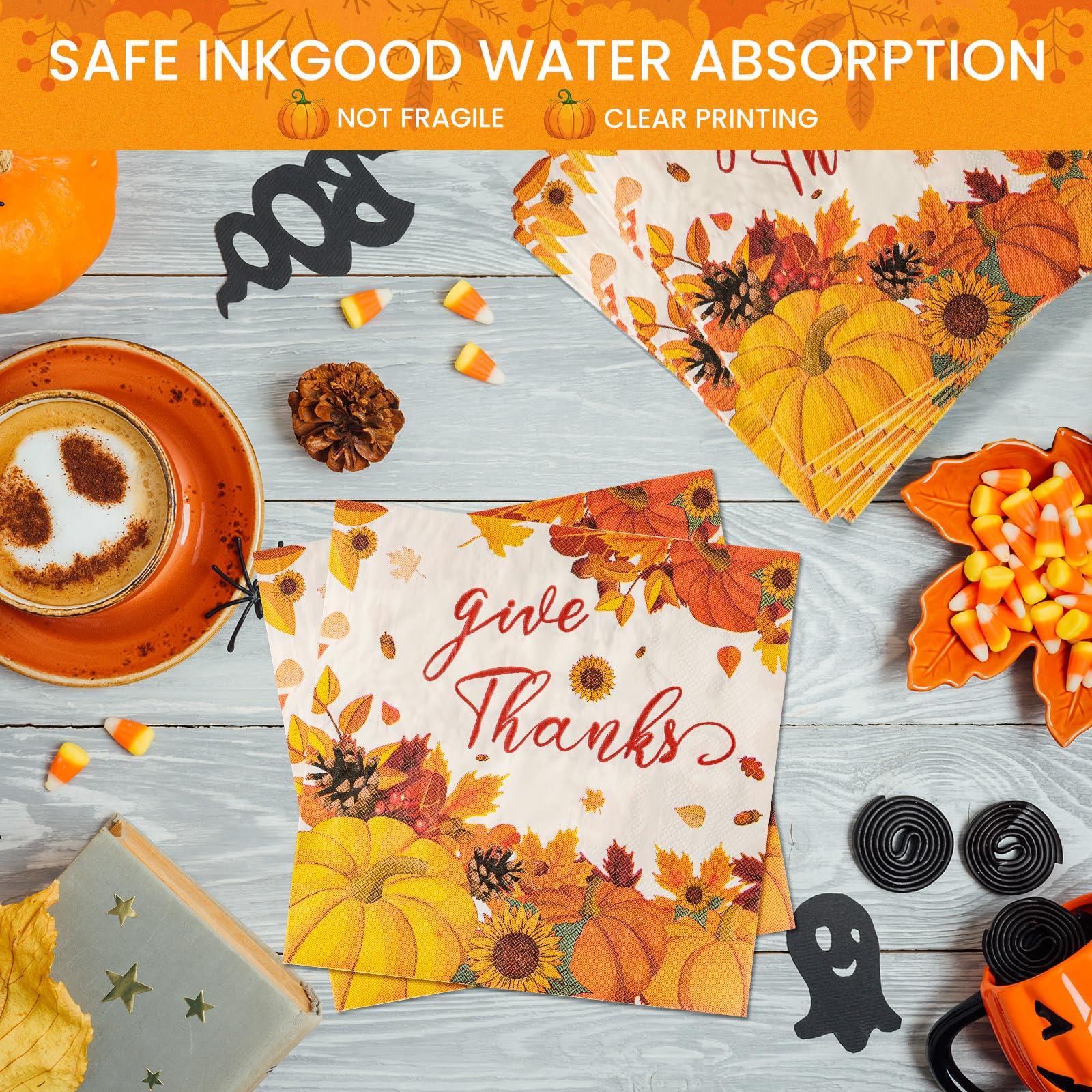 50 platos y servilletas de papel ovalados grandes de Acción de Gracias de 10 x 12 pulgadas, platos y servilletas de papel de otoño, suministros desechables para fiesta de otoño para decoración