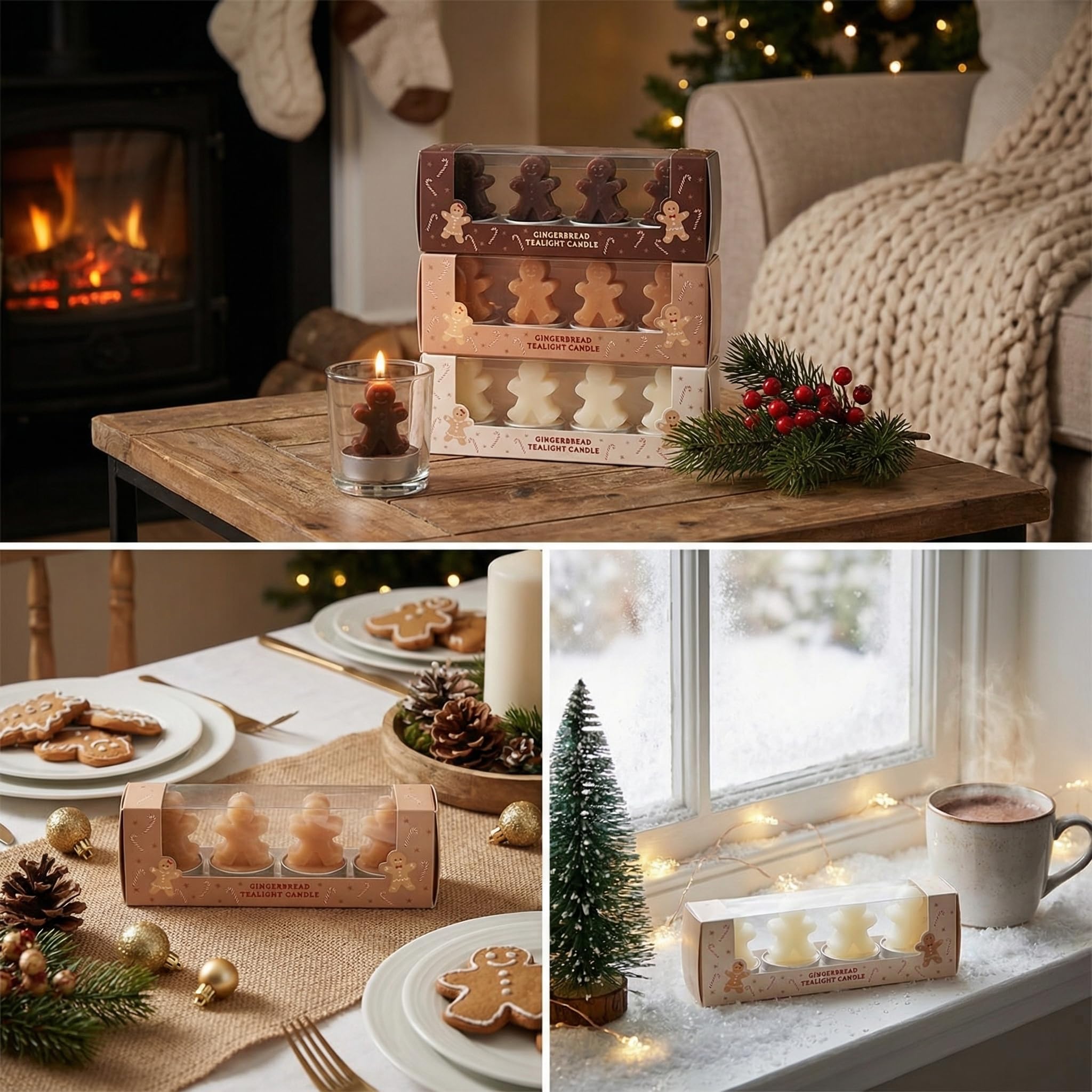 MIJOMA Zestaw świeczek typu tealight – 12 sztuk w zestawie upominkowym – świece dekoracyjne w kształcie piernika – dekoracja bożonarodzeniowa, adwent, dekoracja stołu, pomysł na prezent