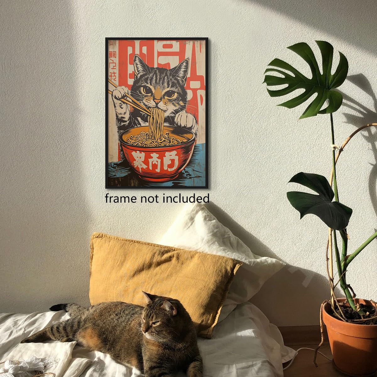 Poster Décoratif Chat Ramen Style Japonais - Impression HD 40x60 Cm - Décoration Murale Moderne