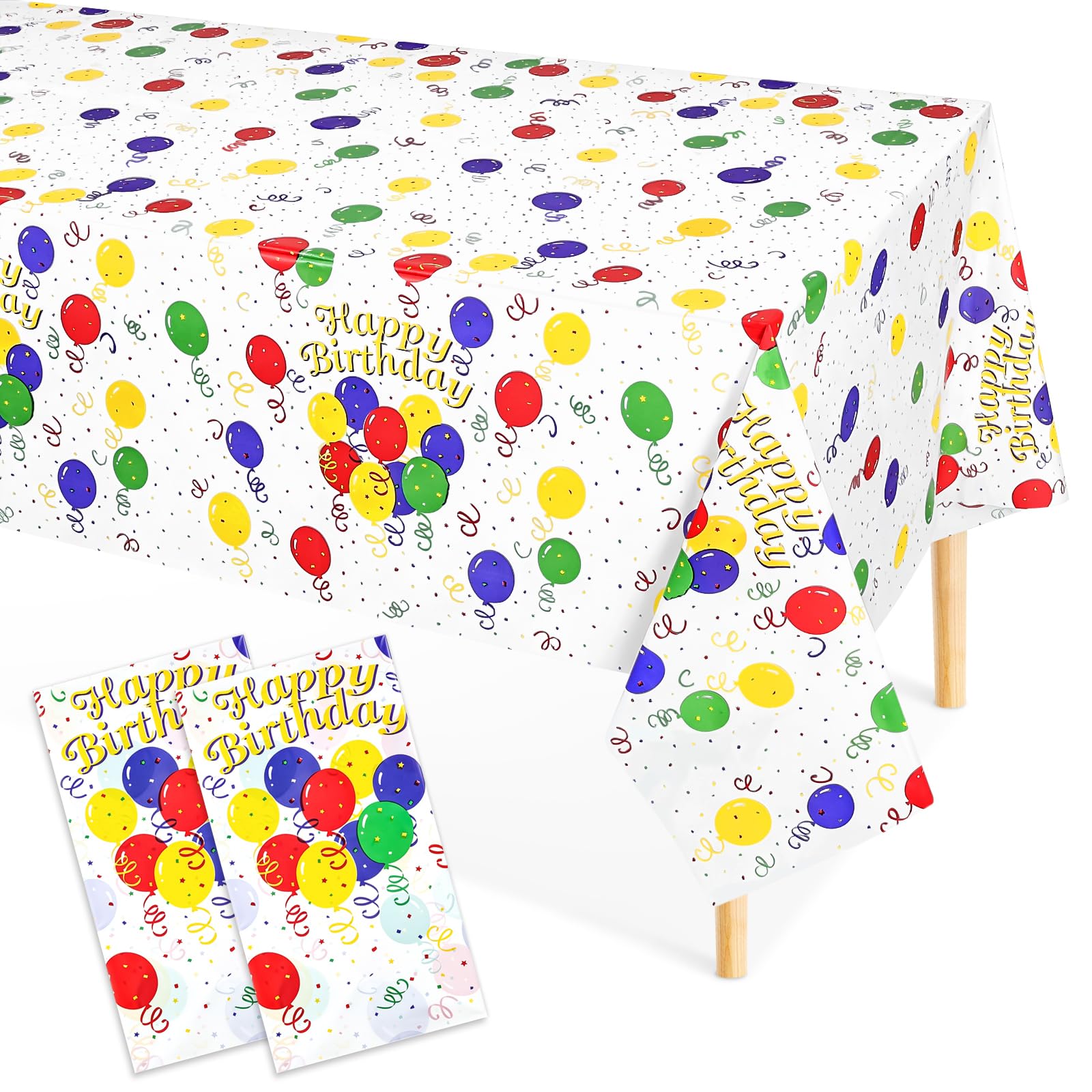 Mulbozy 2Pcs Birthday Tablecloth,Happy Birthday Balloon Plastic Table Cloth