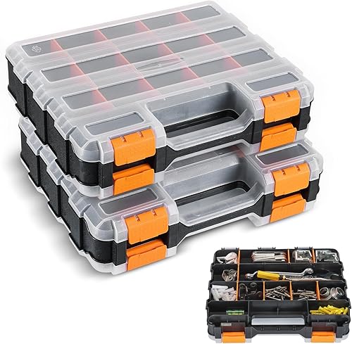 NATGAI Paquete de 2 organizadores de piezas pequeñas, caja de herramientas de doble cara con 34 compartimentos con separadores extraíbles para
