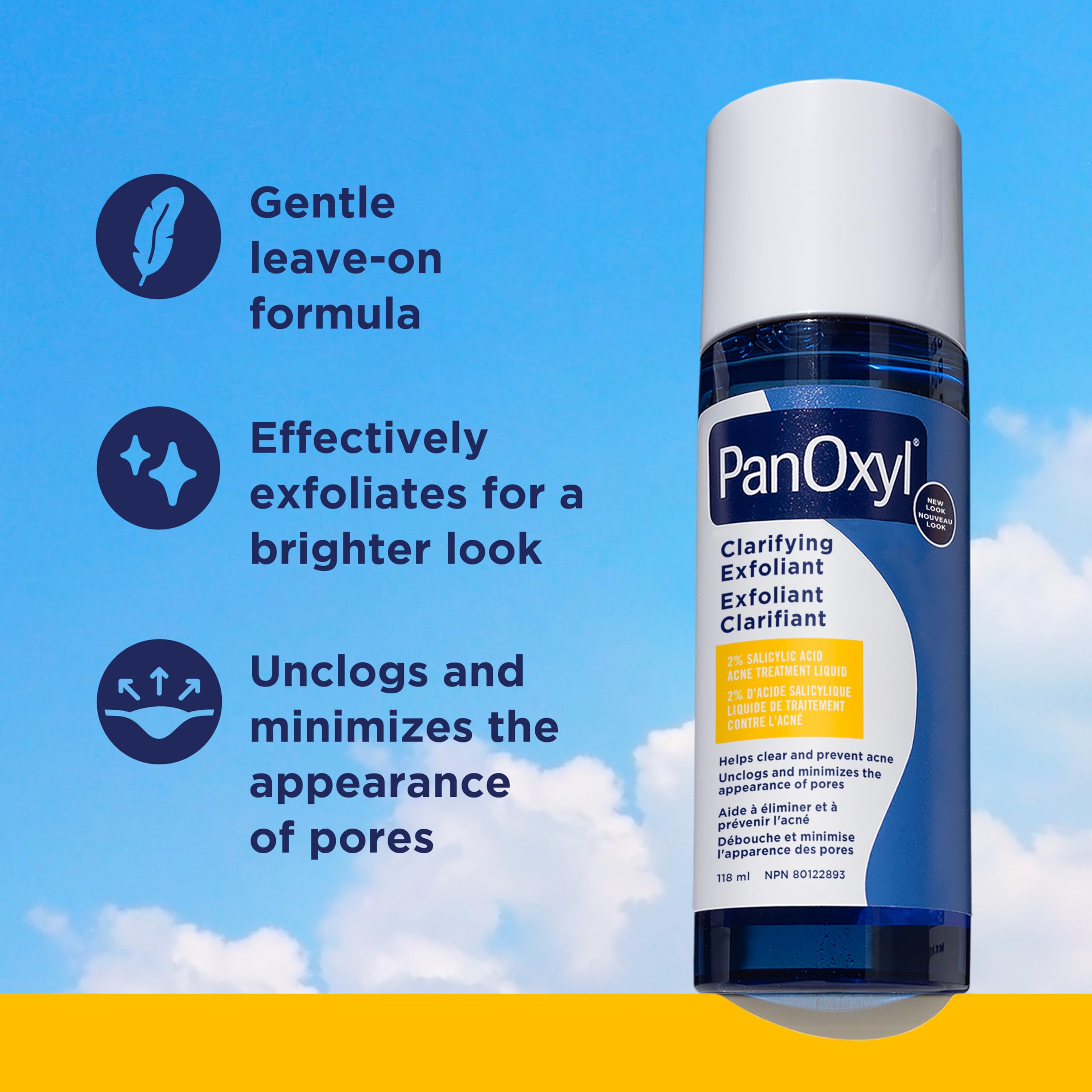 PanOxyl Exfoliante Clarificante, con 2% de Ácido Salicílico, Tratamiento de Larga Duración, Ayuda a Limpiar y Prevenir Espinillas, Penetra en los Poros para una Piel Más Clara, Fórmula Equilibrada en