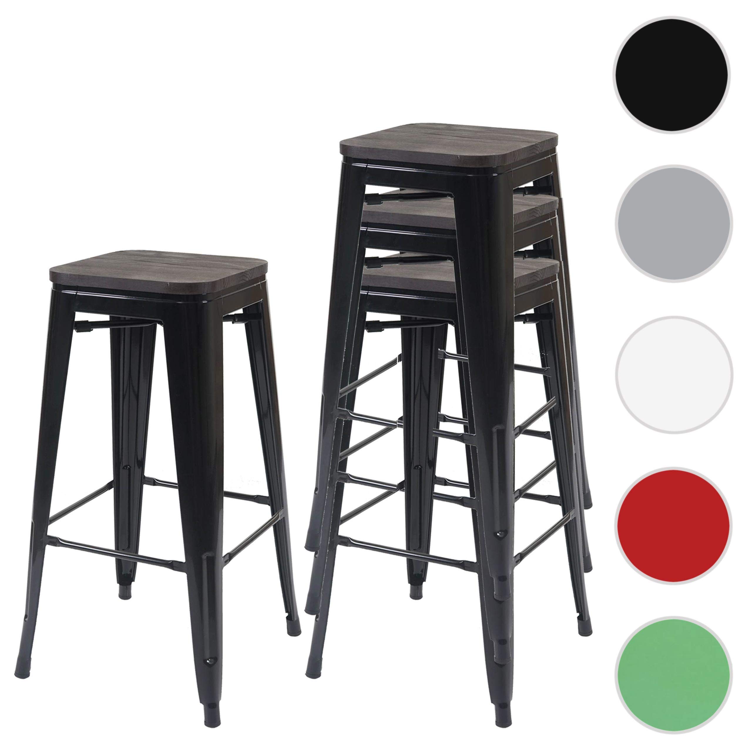 Mendler 4X HWC-A73 - Banquetas Taburete de Bar con Asiento de Madera (apilable, Metal)
