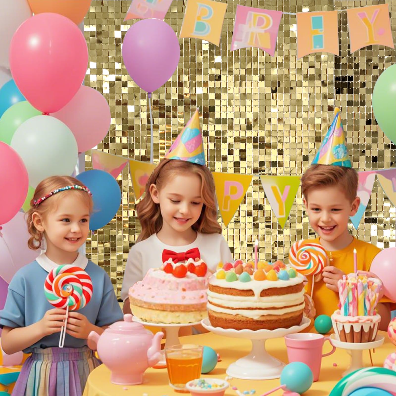 2,4 m x 1,8 m, sfondo da parete dorato chiaro brillante per decorazioni di compleanno, pannelli da parete dinamici quadrati con paillettes per matrimoni, lauree, discoteche, feste di fidanzamento
