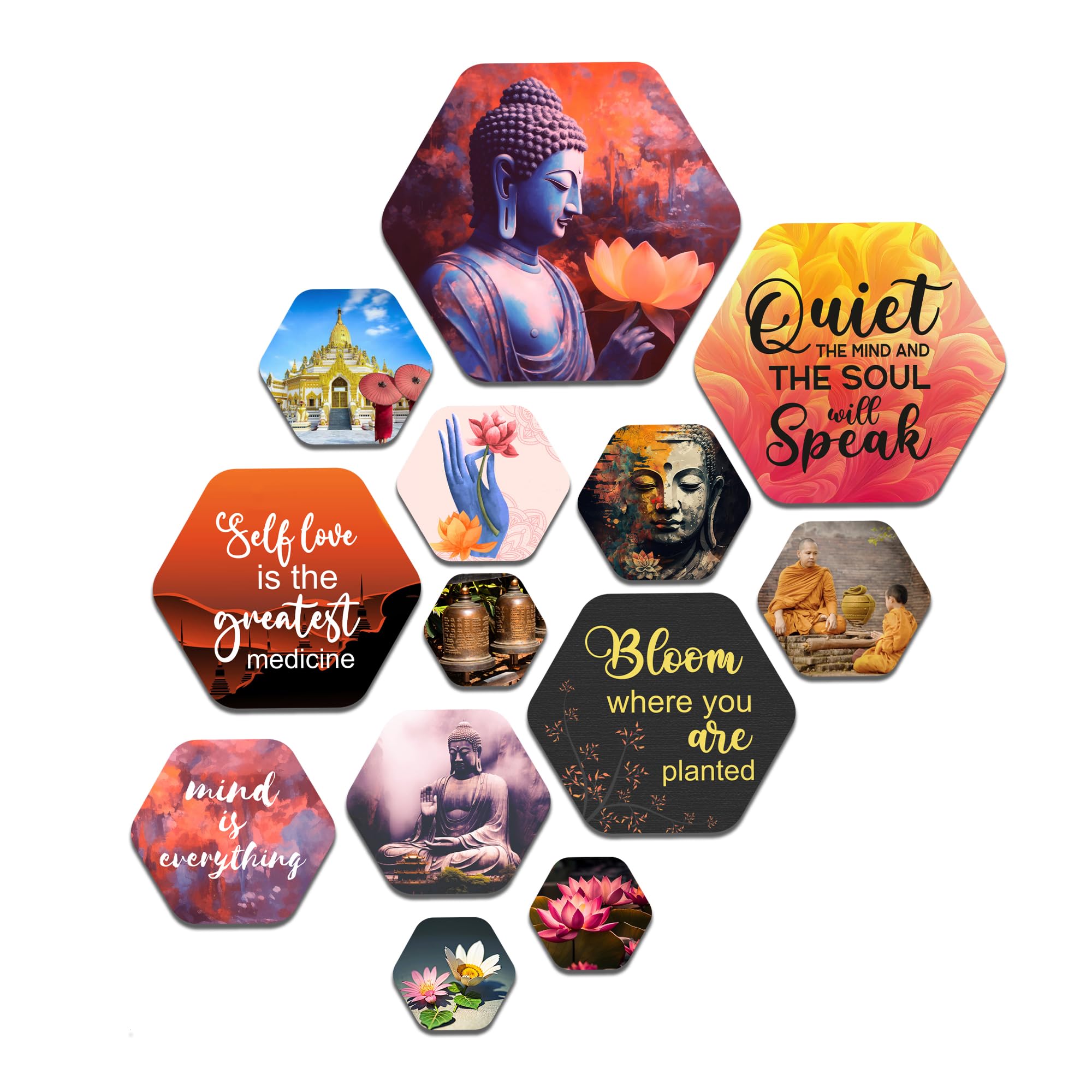 Decor Smart Buddha Wooden Wall Art | Living Room Decoration | Religious Meditation Accent | Home Decor Decorative Artwork | Spiritual Lotus Wall Hanging | Yoga Sticker Panel (WPS_203)-image-3