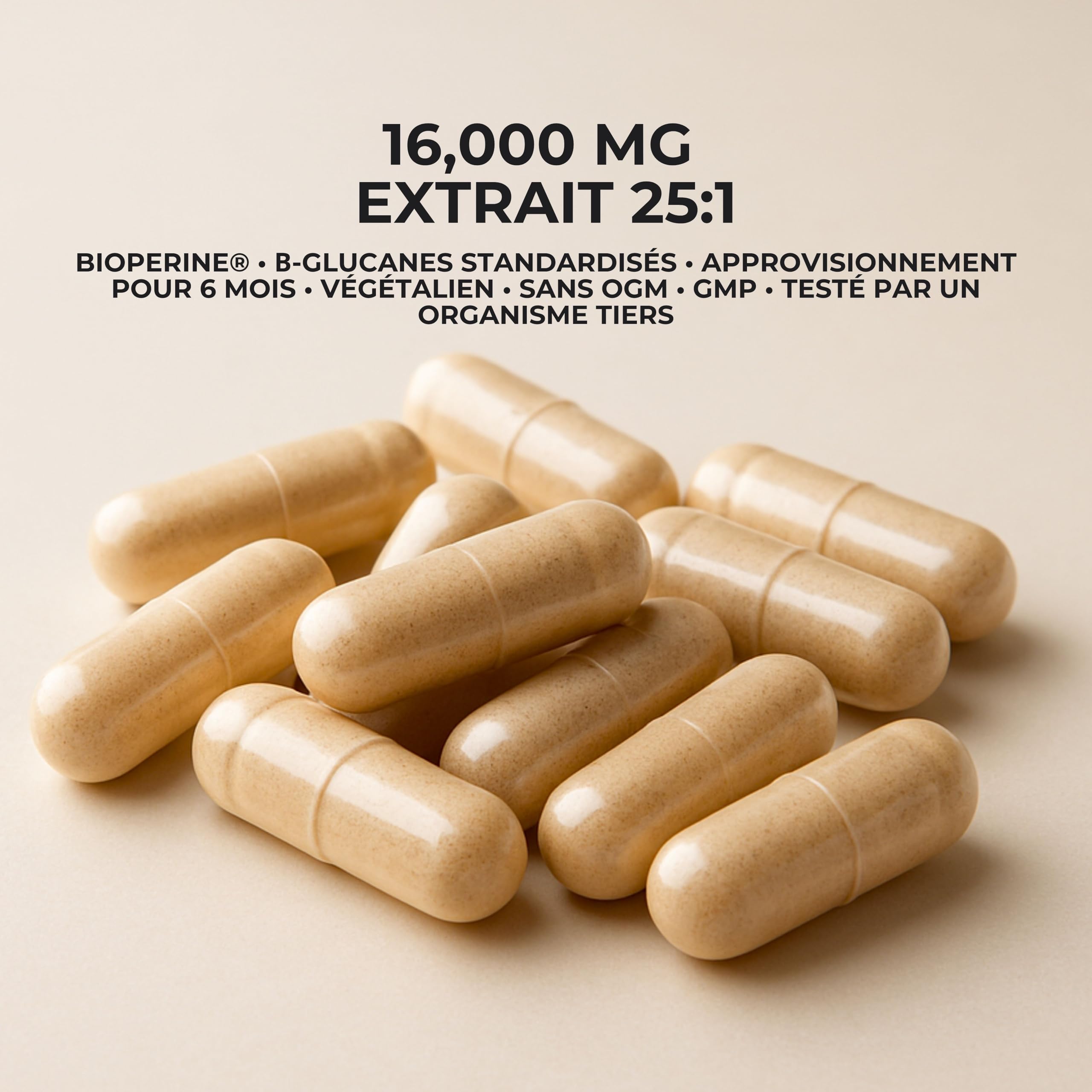 Lions Mane Bio – Gélules Criniere de Lion Haute Puissance 16,000mg – Extrait 25:1 Ultra-Concentré avec BioPerine® – Riche en Polysaccharides & Bêta-Glucanes – 6 Mois – Naturel, Mémoire & Immunité
