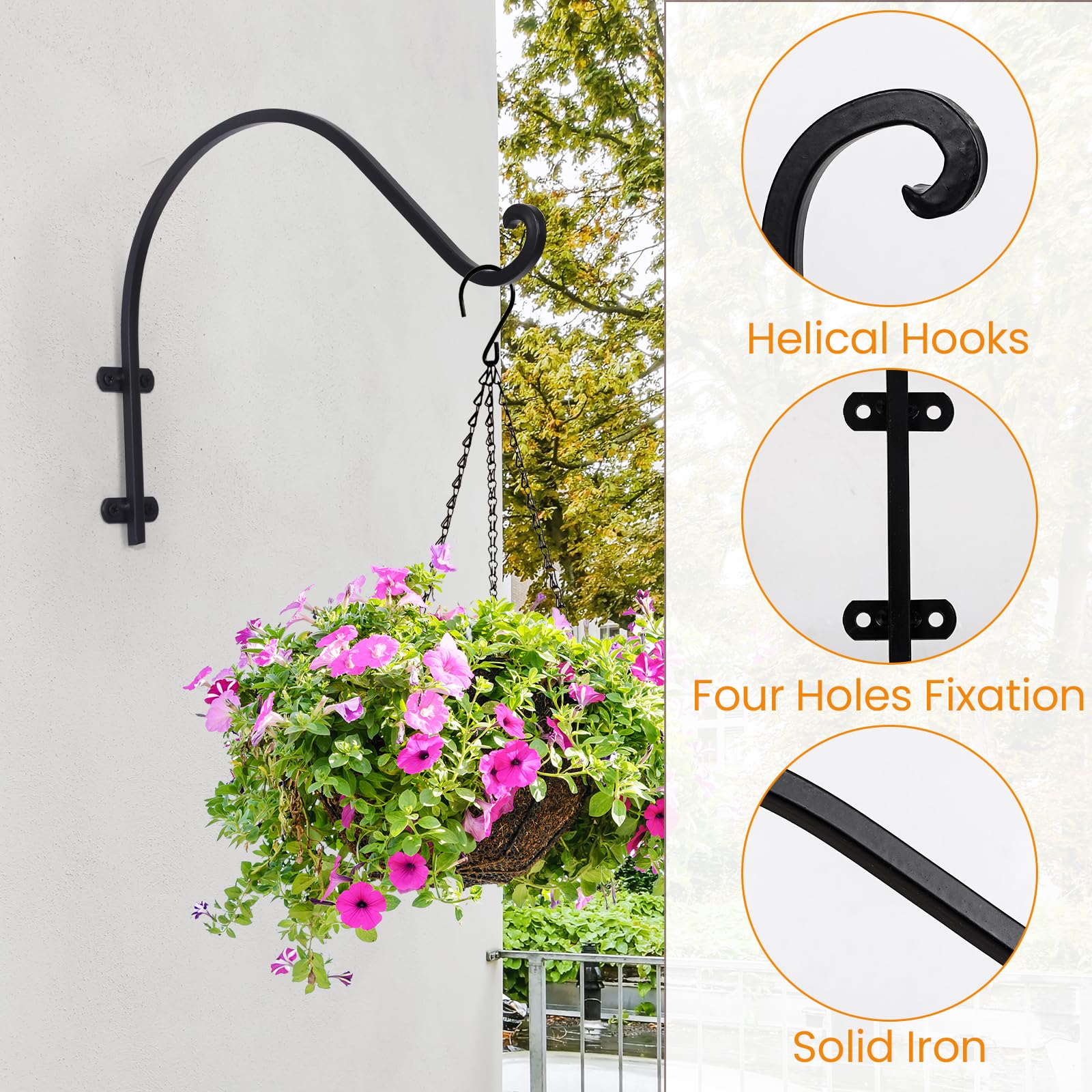 Lot de 4 supports de suspension robustes de 40,6 cm, parfaits pour une utilisation en intérieur et en extérieur, supports de suspension noirs pour plantes, fleurs, paniers, jardinières,