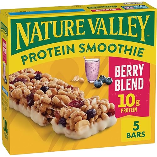 Nature Valley Protein Smoothie Chewy Snack Bars, Berry Blend Protein Bars, 5 Bars, 7.1 oz