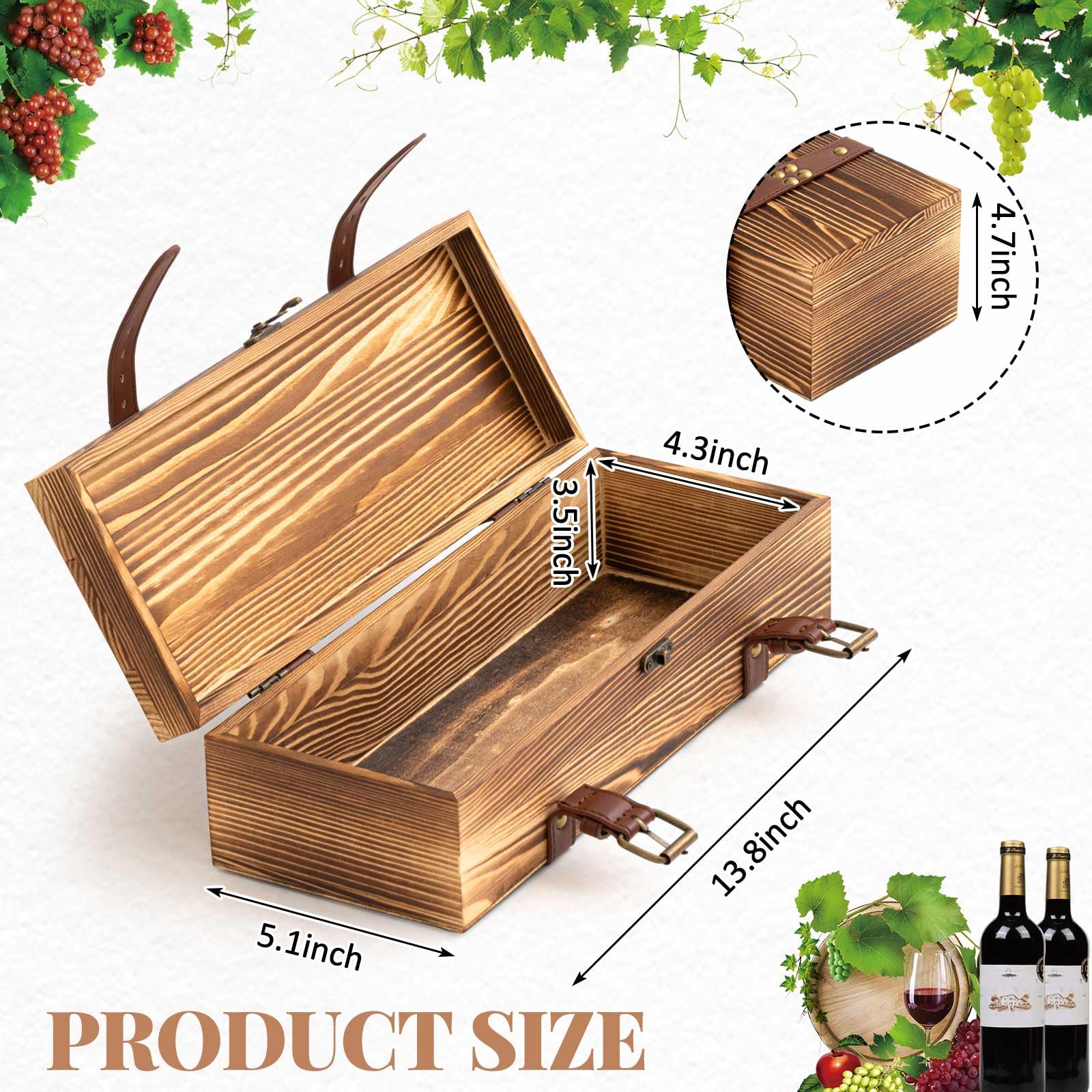 Briwooody Wein-Geschenkbox aus Holz, rustikale braune Weinboxen für Geschenke, Einzelflaschenhalter mit Lederschnallenriemen und Verriegelungsriegel, für Valentinstag, Geburtstag, Hochzeit, Champagner