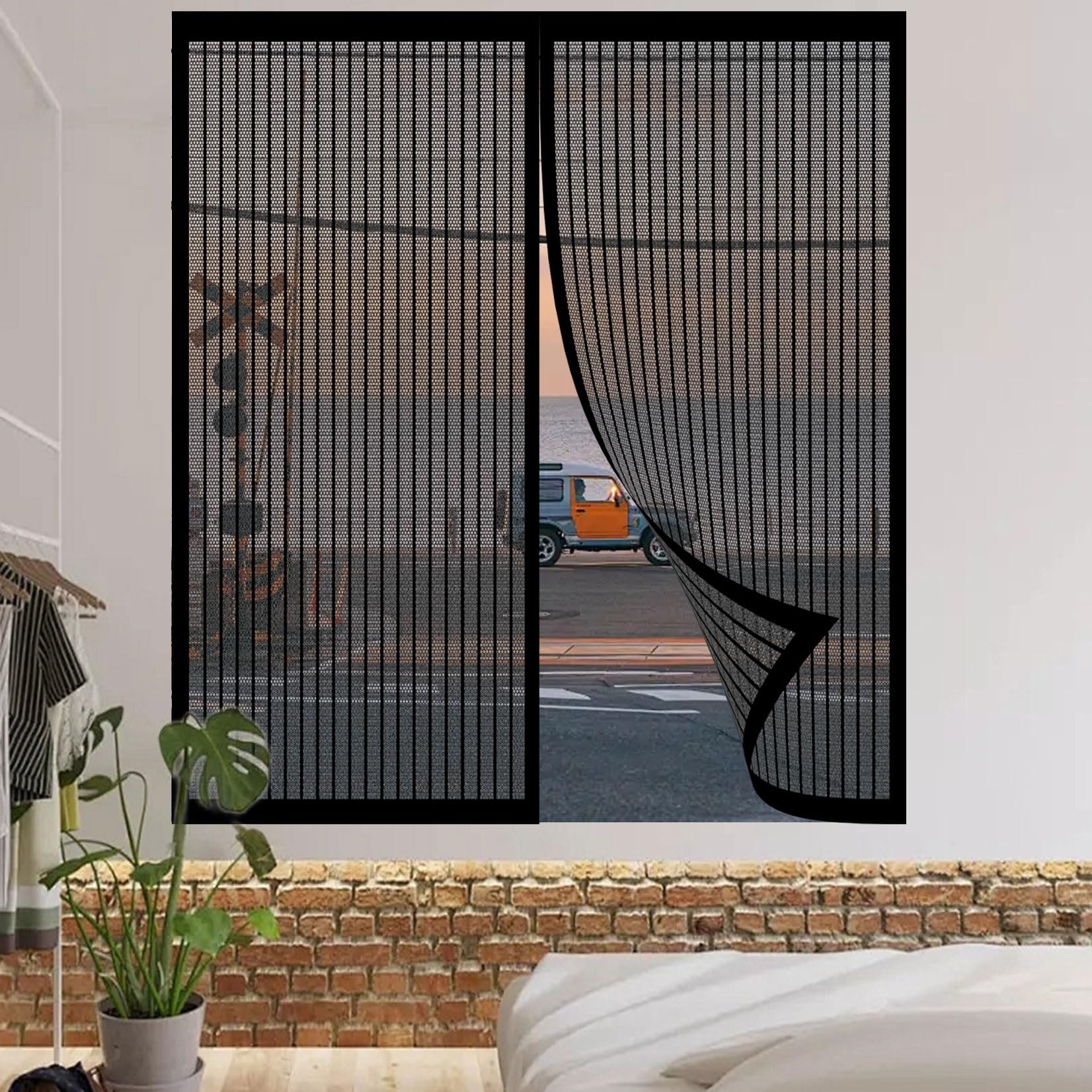 Fliegengitter Balkontür Magnet 136 x 195 cm (Anpassbar) Extra Starke Magnete Magnet-Verschluss Magnet Insektenschutz Balkontür Kinderleichte Klebemontage Ohne Bohren für Fenster Schiebetür, Schwarz