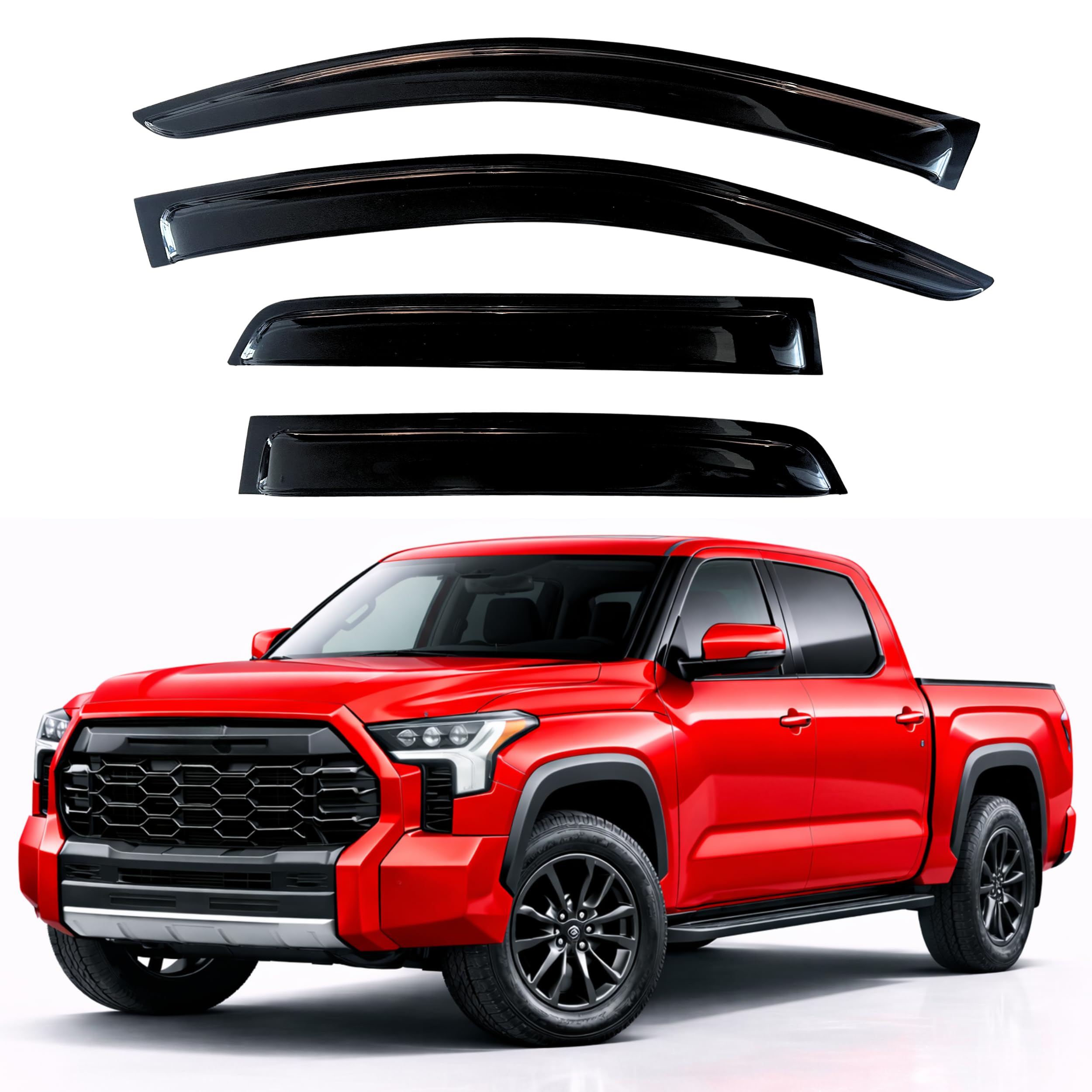 KPY Rain Guards Fit for 2022-2026 Toyota Tundra Crewmax, Out-Channel Window Visors Vent Wind Deflectors 4PC, Truck Accessories for 22-26 Tundra Crewmax (Full-Size Cabs)