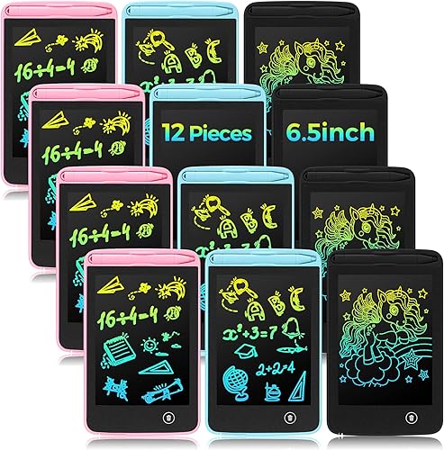 12 tabletas de escritura LCD de 6.5 pulgadas, tablero de dibujo colorido para garabatear, tablero de garabatos, juguetes educativos de aprendizaje,