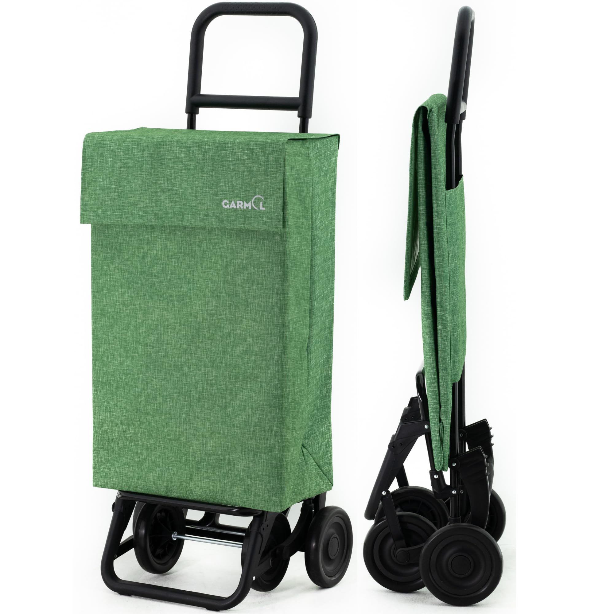 GARMOL Carro de la Compra Plegable 48 litros | Carro de la Compra 4 Ruedas Gran Capacidad | Carrito Compra 4 Ruedas Plegable Color Verde