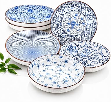 Pasta Bowls Set of 6, 30oz Salad Bowls, 8.5 Inch Wide and Shallow Soup Bowls, Dinner Bowls for Pasta, Noodles, Salad & Serving, Microwave and Dishwasher Safe