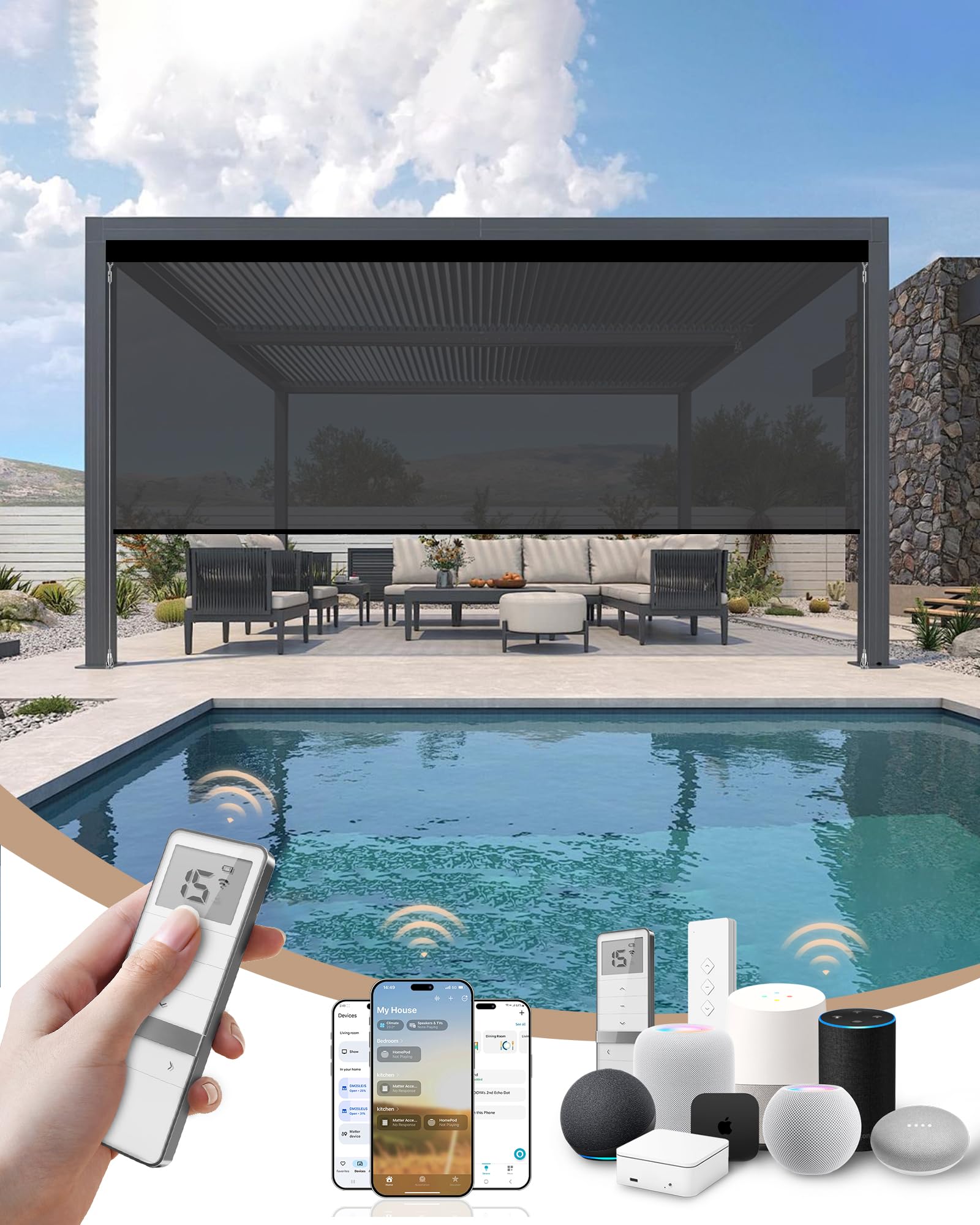 Kincmo Motorized Outdoor Shades, Outdoor Motorized Blinds for Patio Porch