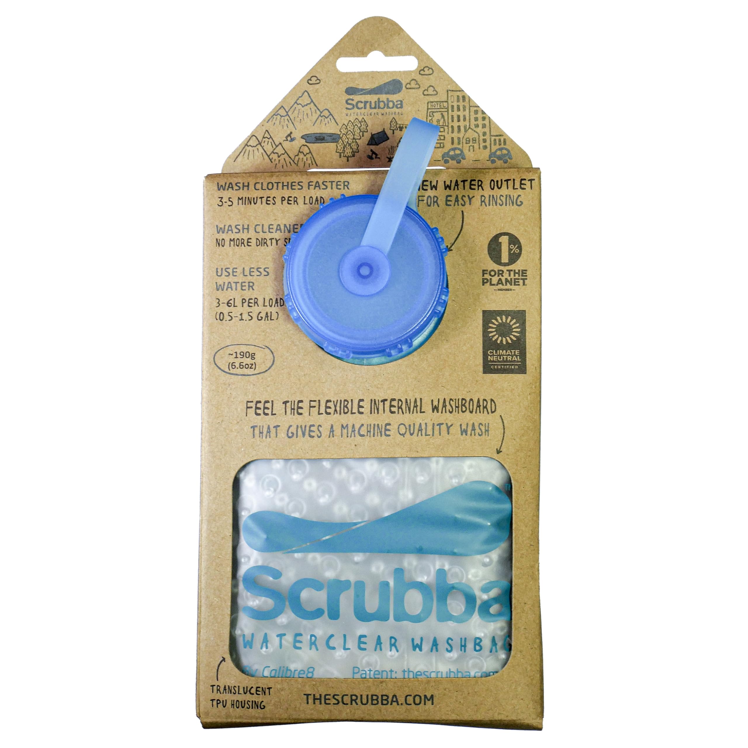 Scrubba WATERCLEAR Waschbeutel - Tragbare Waschmaschine mit breiter Einfüllöffnung - Für Camping, Hotels, Reisen & Babywäsche - Manuell, kompakt & leicht - Waschbeutel für unterwegs - 195g