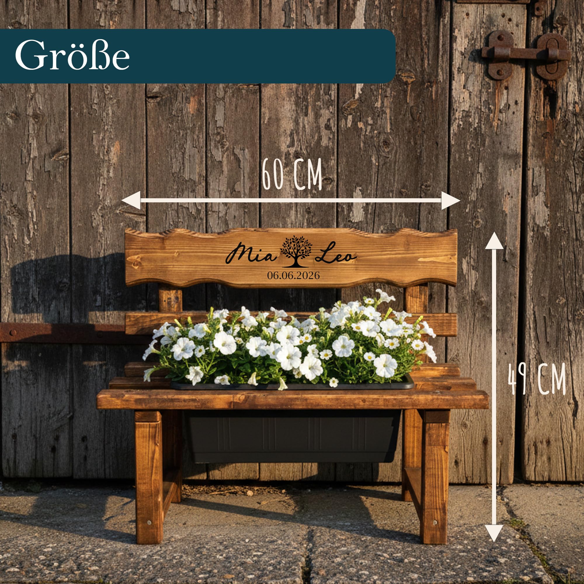 Generisch Personalisiertes Hochzeitsgeschenk Hochzeitsbank mit Blumenkasten, Hochzeit Geschenk Blumenbank, Blumenbänkle aus Holz, Gravierte Gartenbank für Terrasse, Gartendeko, Eingangsbereich Deko