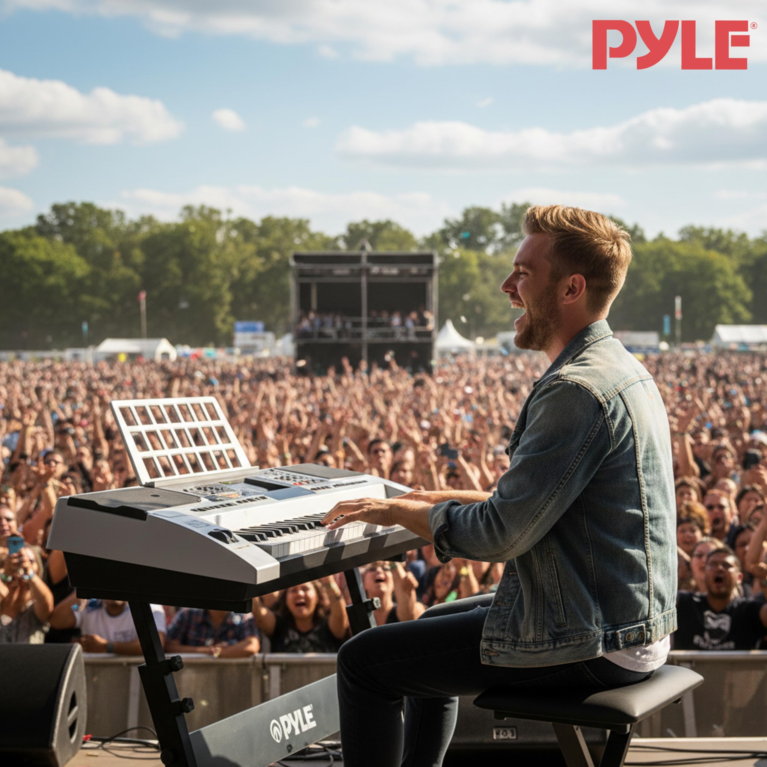 Pyle Piano - Piano Numérique Portable 61 Touches 2-en-1 pour Jouer et Chanter avec Pédale de Sustain- Casque-Housse Résistante aux Intempéries- Tabouret et Support de Clavier