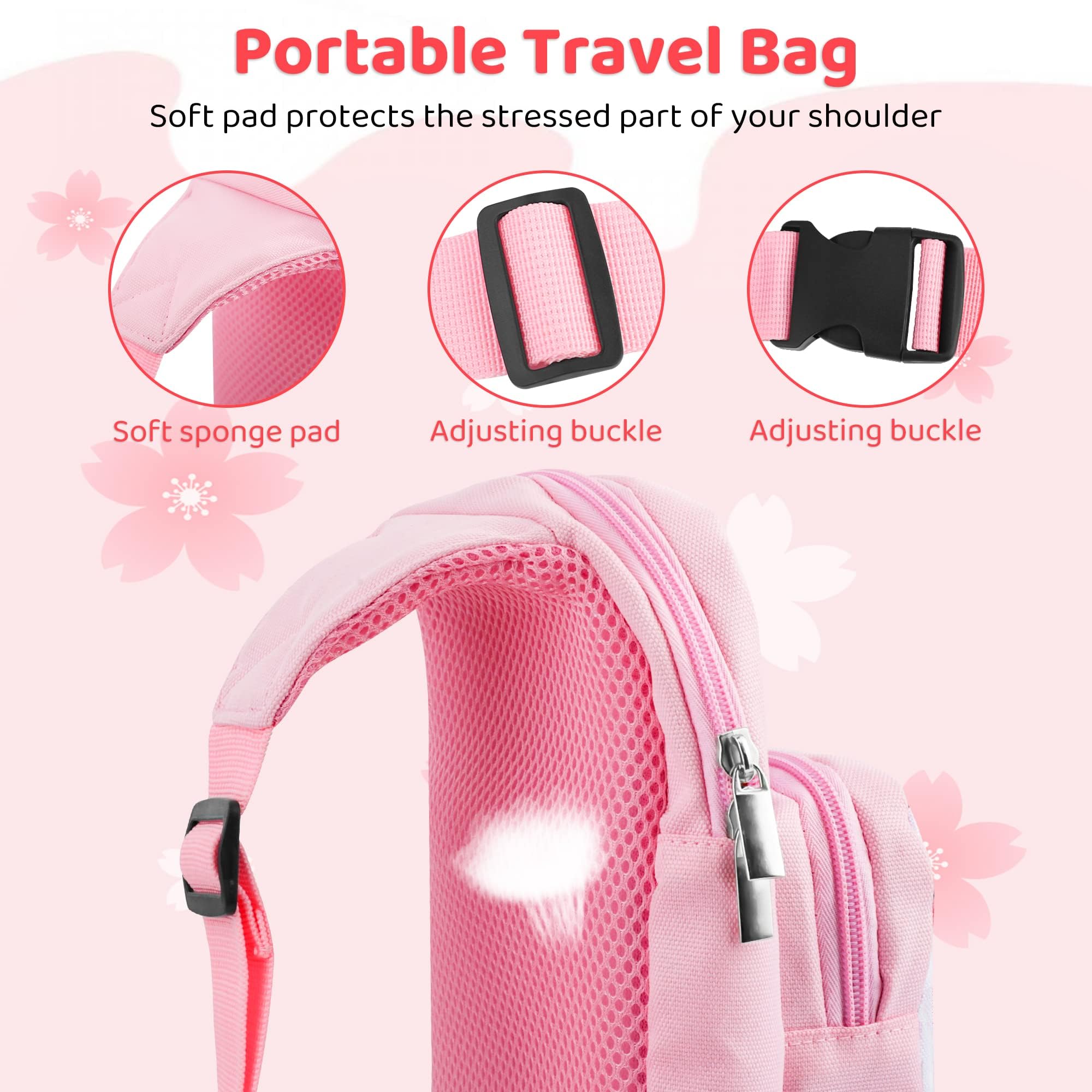 RHOTALL Borsa a tracolla compatibile con Nintendo Switch/OLED/Lite, zaino da viaggio ad alta capacità per switch accessori con custodia per carte di gioco e 2 tappi per pollice, Sakura