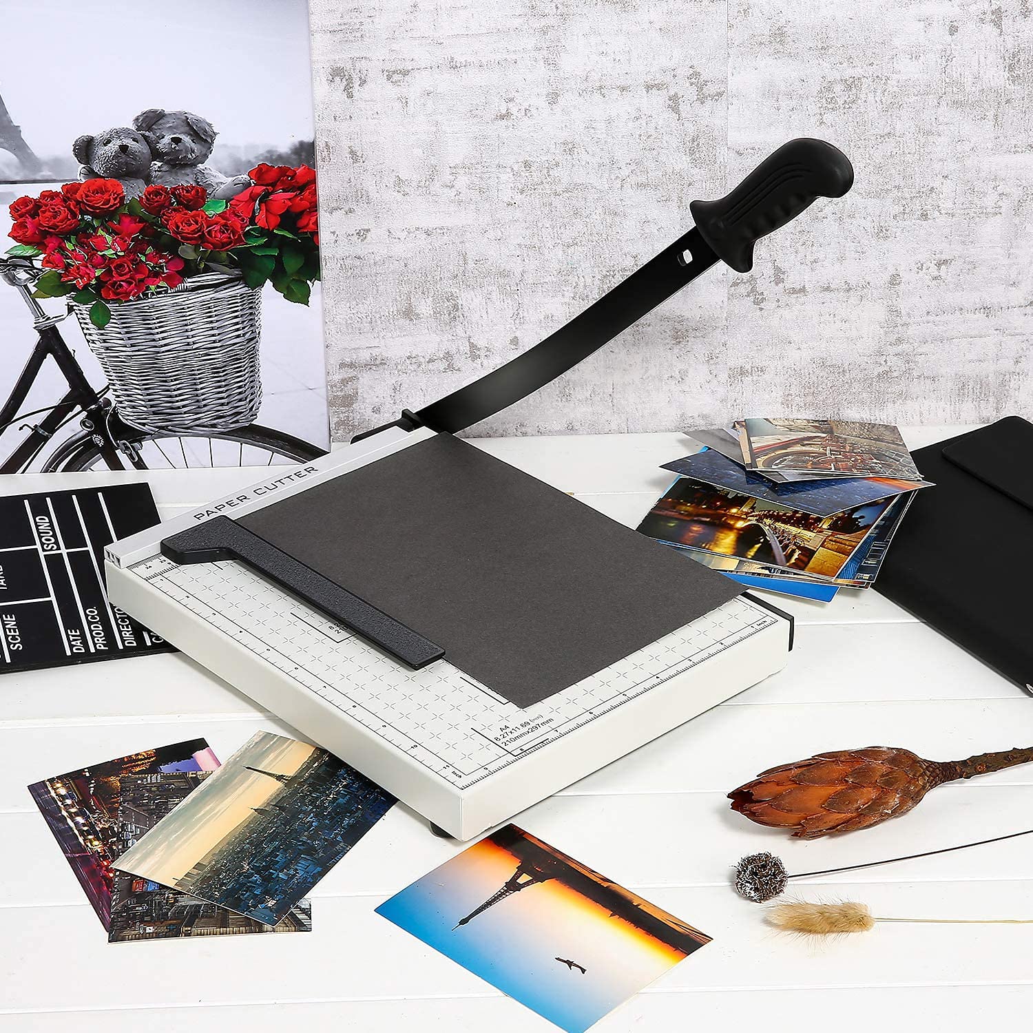 Papierschneidemaschine, A4, 30,5 cm, Metallsockel, robuster Büro-Trimmer, 10 Blatt Kapazität, professionell, weiß, Heimbürobedarf