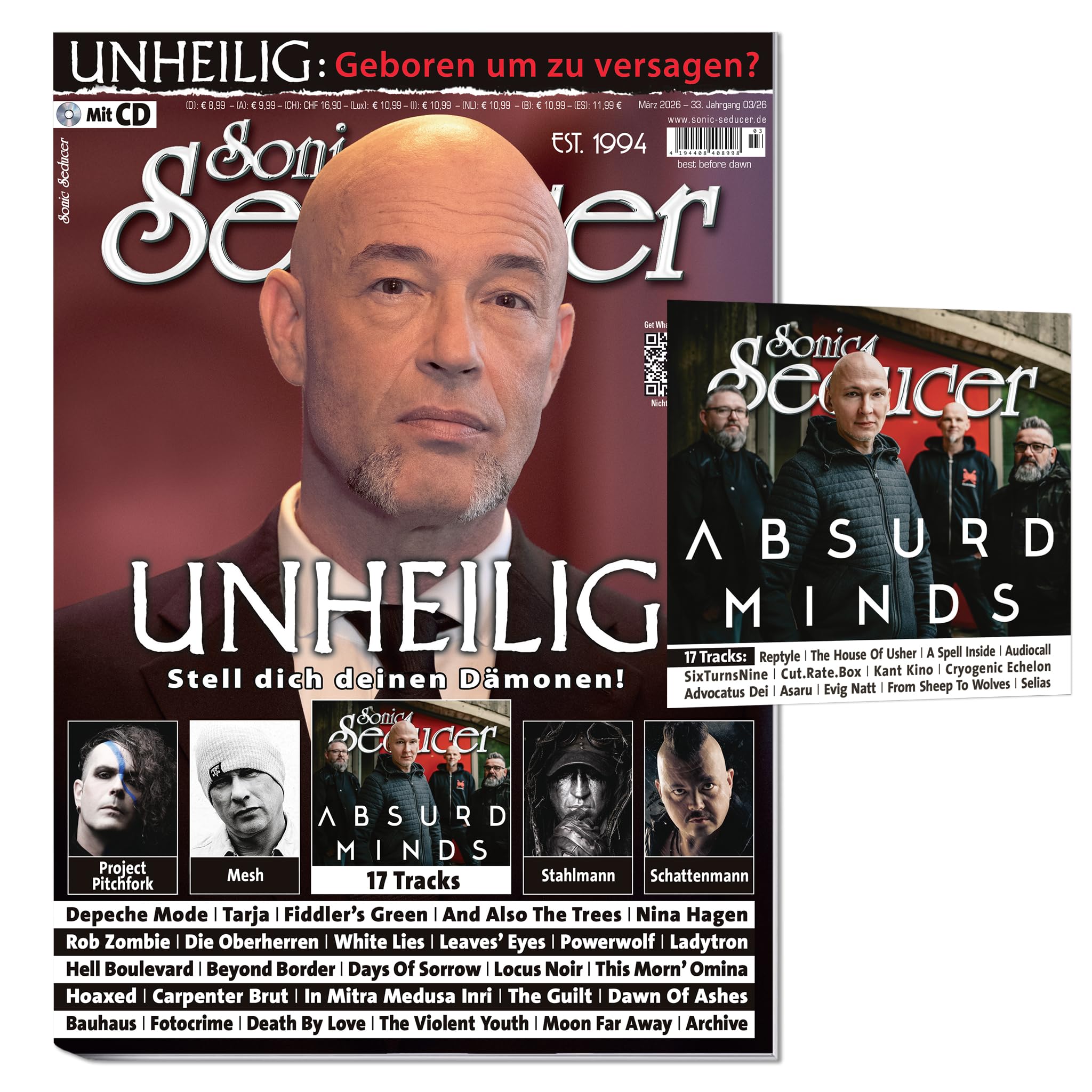 Sonic Seducer 03-2026: Sonic Seducer 03-2026 + CD: Unheilig Comeback - Geboren um zu versagen? + Project Pitchfork + Mesh + Depeche Mode + Tarja + Stahlmann + Schattenmann + Bauhaus + Rob Zombie