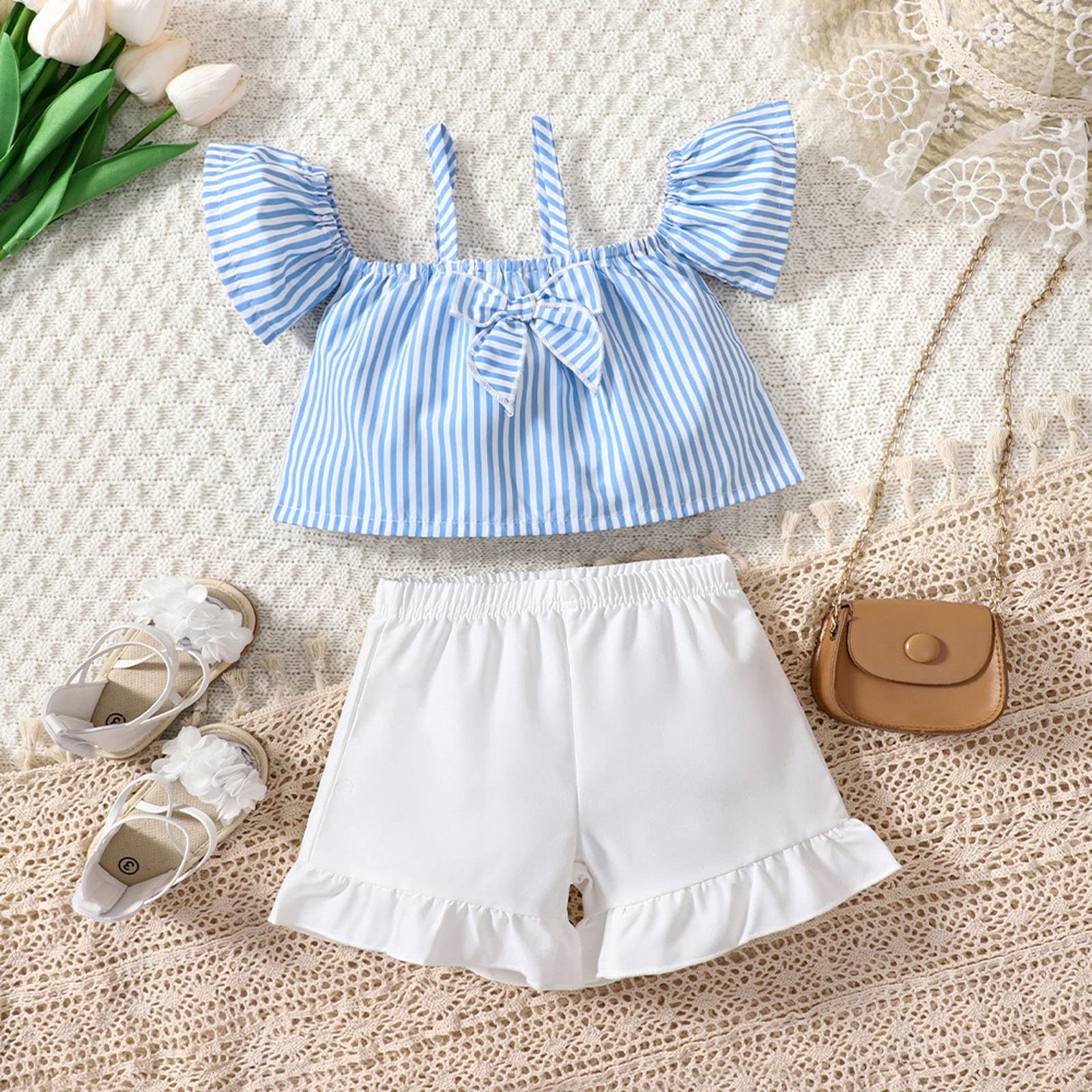 Ropa De Niña 4-8t Girl Clothes Kids Summer Suit Short Puff Sleeve