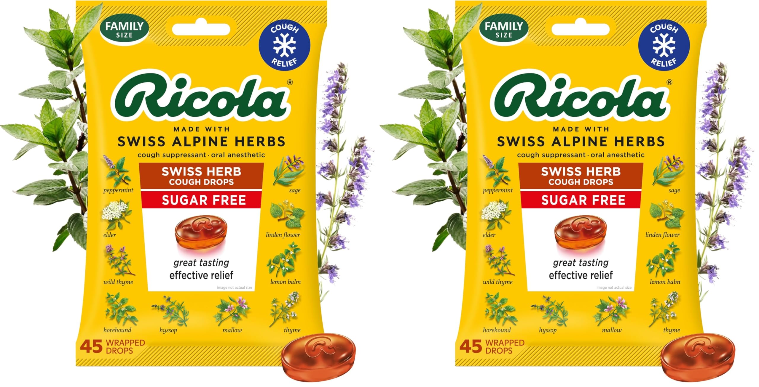 Ricola Sugar Free Original Natural Herb Cough Drops, 45 Count, Cough Suppressant & Throat Relieving Drops with Naturally Sourced Menthol, Pleasing Taste for Coughs & Throat Irritation Symptom Relief