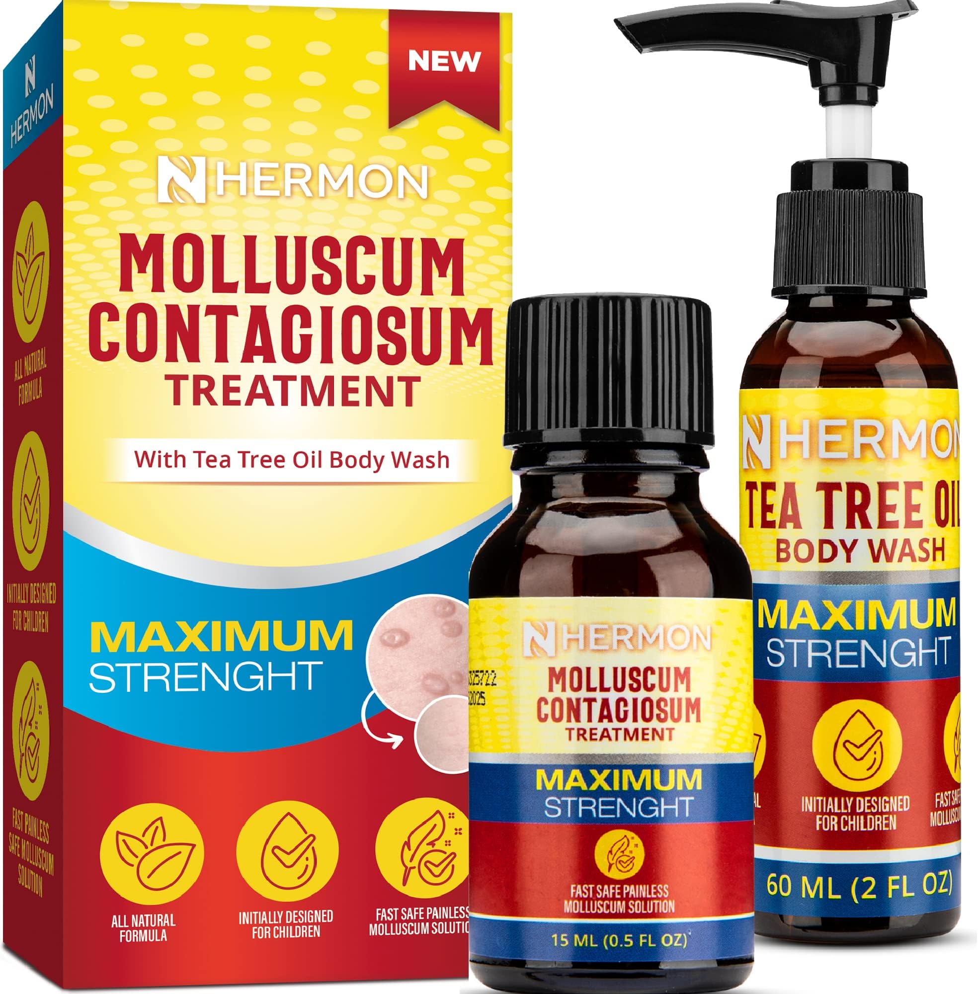 Molluscum Contagiosum kit, Molluscum Contagiosum Solution & Tea Tree Oil Body Wash for Children and Adults