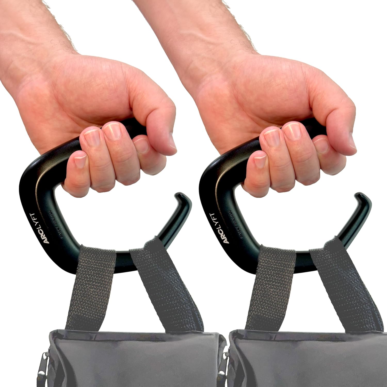 Grocery Bag Carrier (2 Pack) - Invented by Board Certified Orthotist – Ergonomic Lightweight Design - Also a Rehab & Recovery Aid, Carpal Tunnel, Arthritis, Weak Hands – All Ages - Black