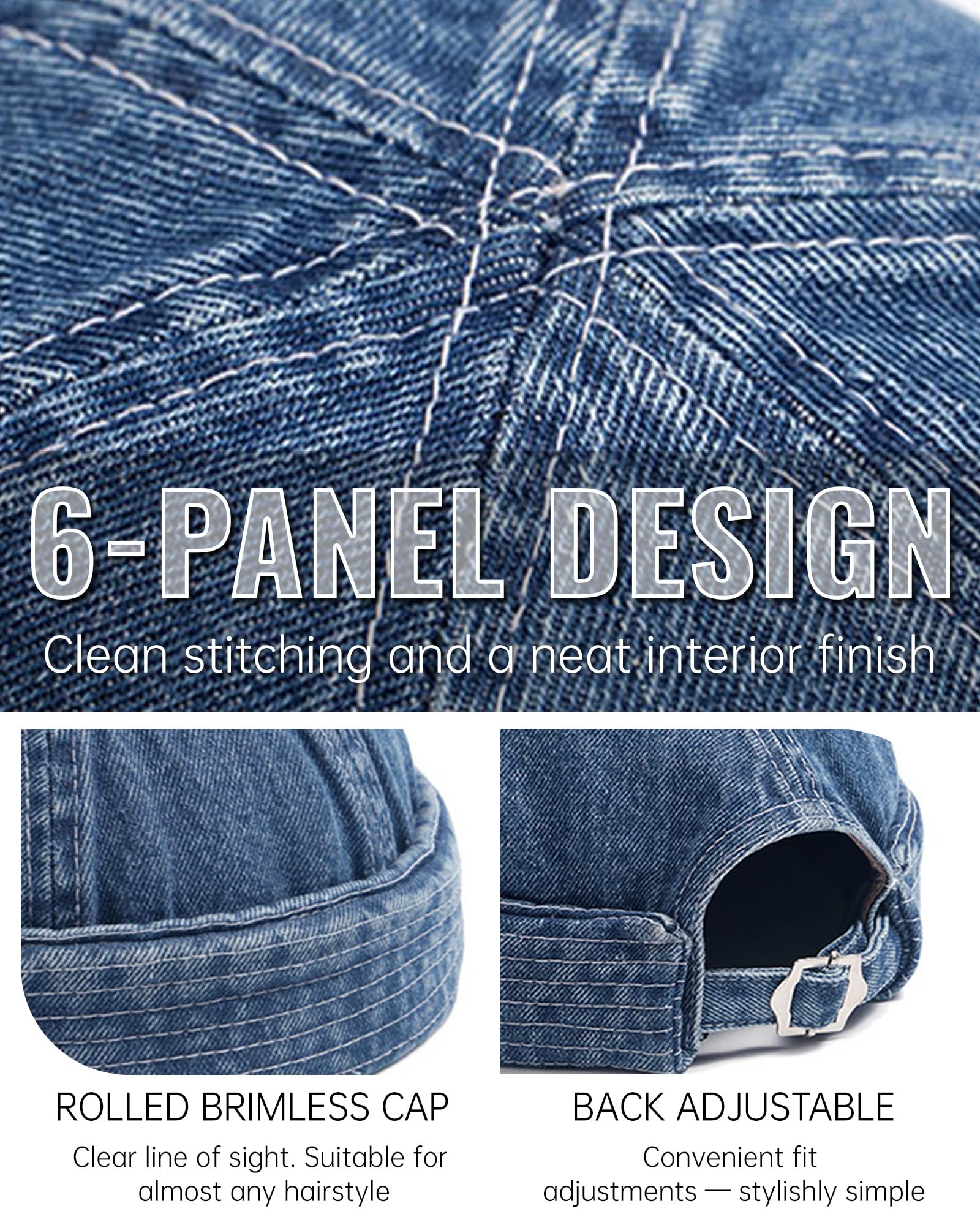 Croogo Denim-Docker-Mütze, modische Krempenlose Beanie-Mütze, Retro-Schädelmütze, gerollte Manschette, Matrosenmütze, Hip-Hop-Tanzuhr, Gd59, Einheitsgröße