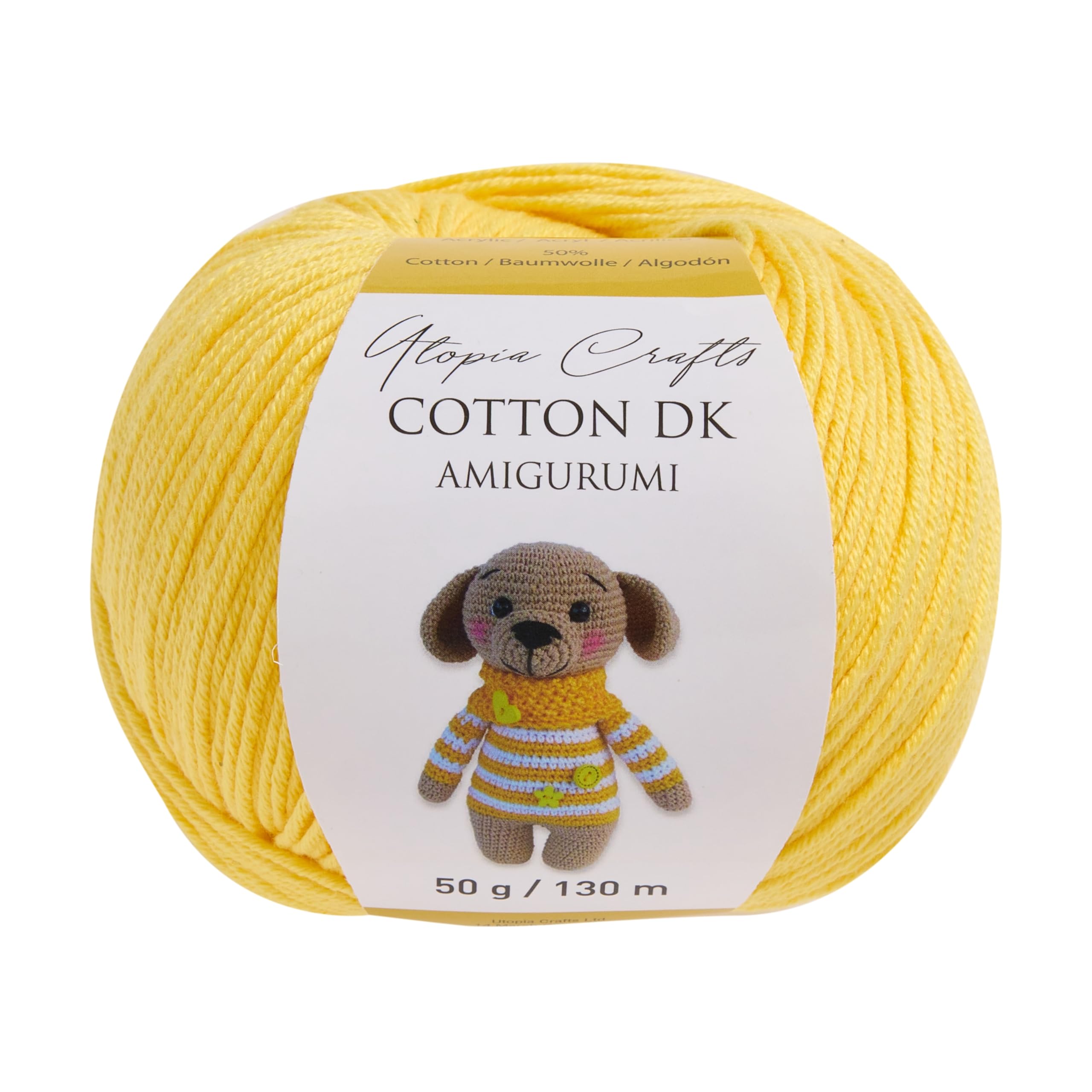 Utopia Crafts Amigurumi Cotton DK Yarn for Crochet and Knitting 50% Cotton, 50% Acrylic Blended, 3X 50g (Medium Yellow) - Image 2