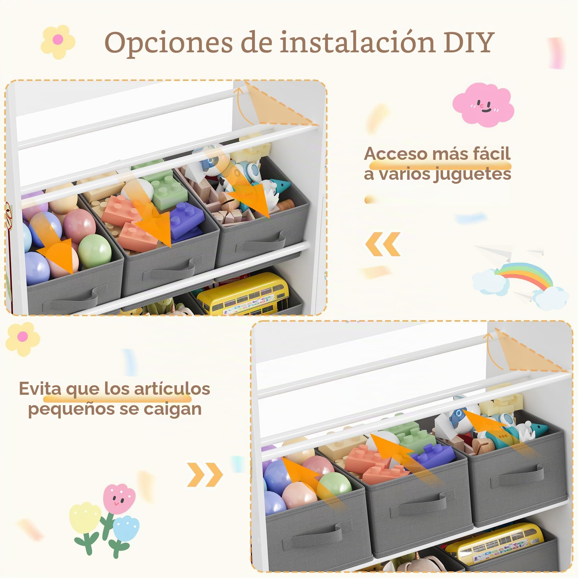 HOCSOK Estantería Infantil con 9 Cajas, estantería para habitación Infantil con estantería, estantería para Juguetes, habitación Infantil, para Dormitorio, guardería, 1 Unidad
