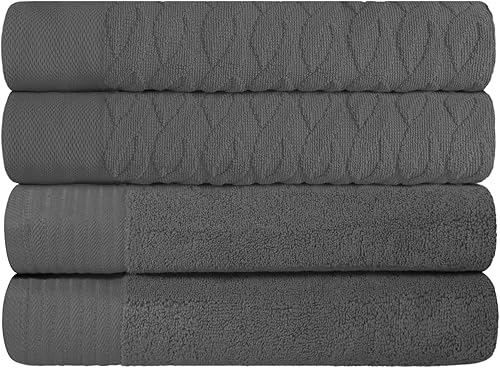 Superior Juego de 4 toallas de baño de algodón turco jacquard sólido para adultos y niños, artículos esenciales de baño, ducha, spa, piscina, secado