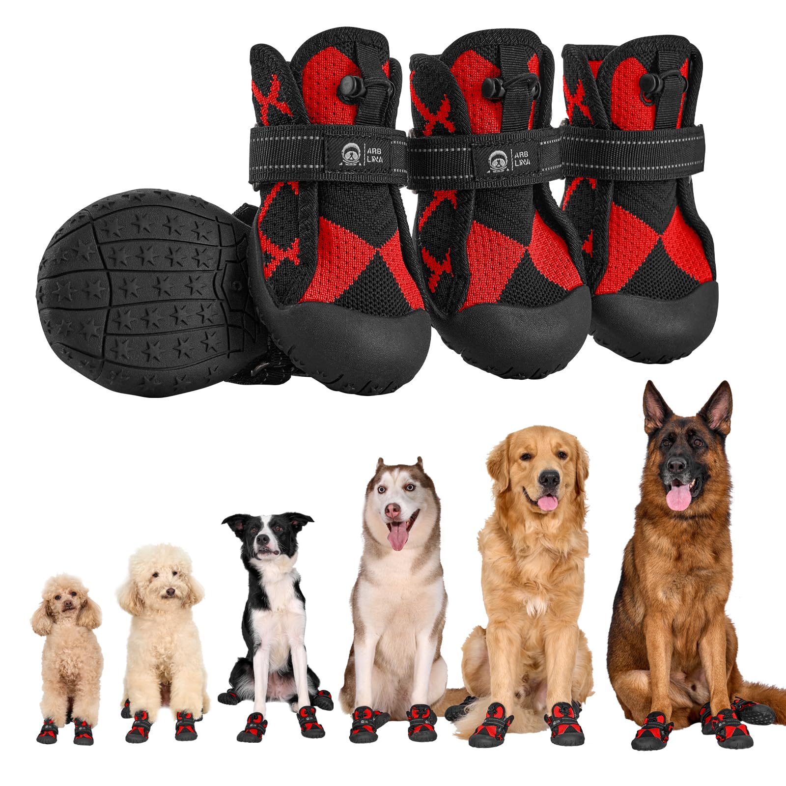 Arblina Hondenschoenen voor buiten, waterdichte hondenschoenen met verstelbare klittenbandsluiting, zachte hondenpootbescherming voor kleine, middelgrote/grote honden, ademende hondenschoenen voor Arblina Hondenschoenen voor buiten, waterdichte hondenschoenen met verstelbare klittenbandsluiting, zachte hondenpootbescherming voor kleine, middelgrote/grote honden, ademende hondenschoenen voor