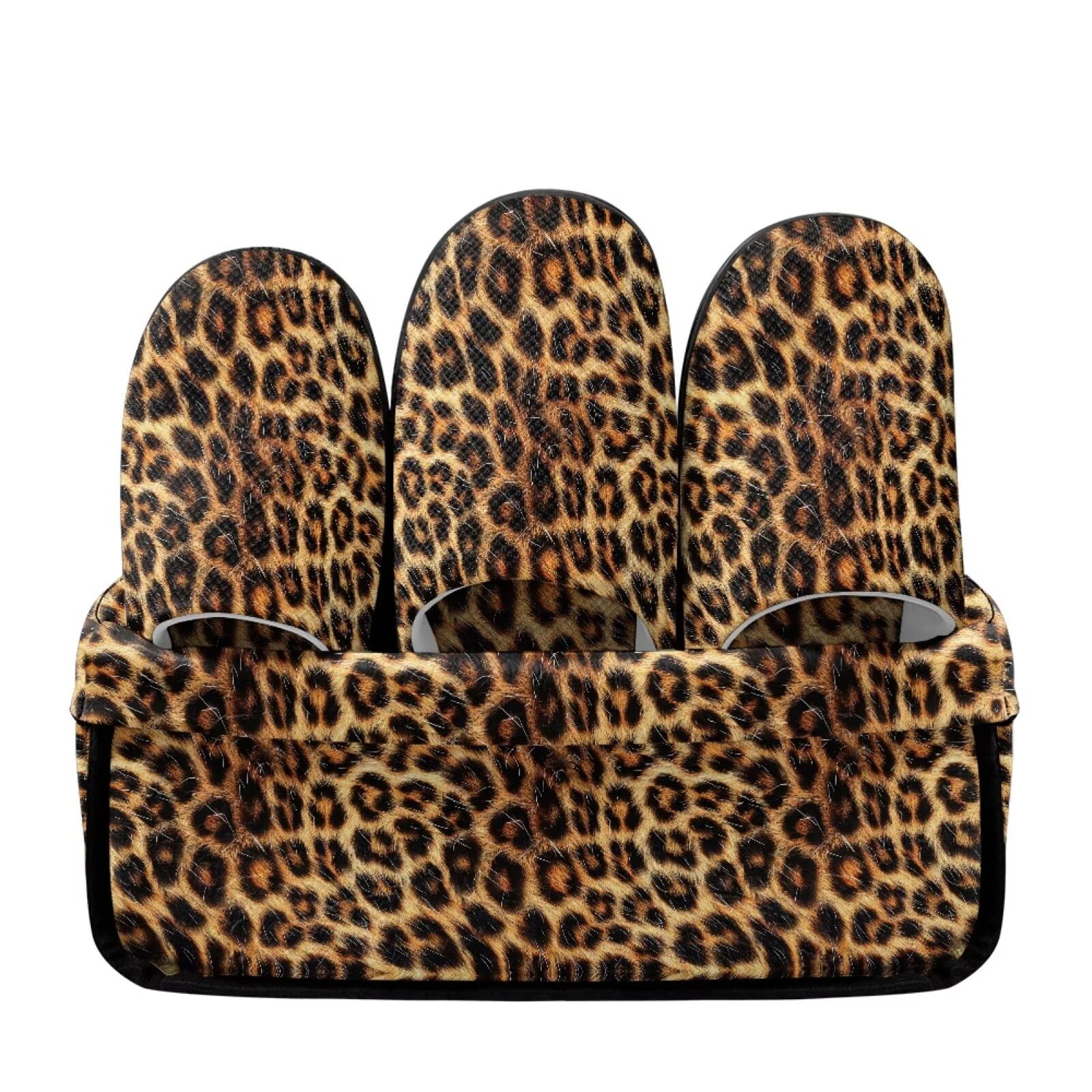 Twousenru Brown Cheetah Print Guest House Slippers Various Sizes Women House Shoes Set with Organizer 3 Pairs Fuzzy Slippers
